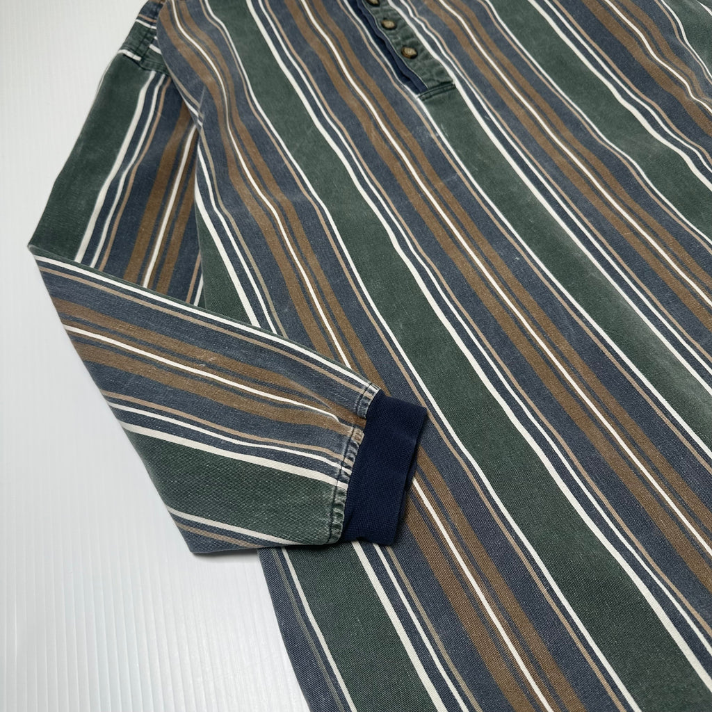 Vintage Work World Henley Striped Shirt L