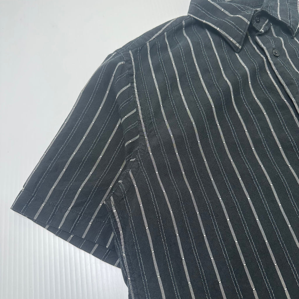 Y2K Material London Striped Short Sleeve Button Up Silk Shirt S