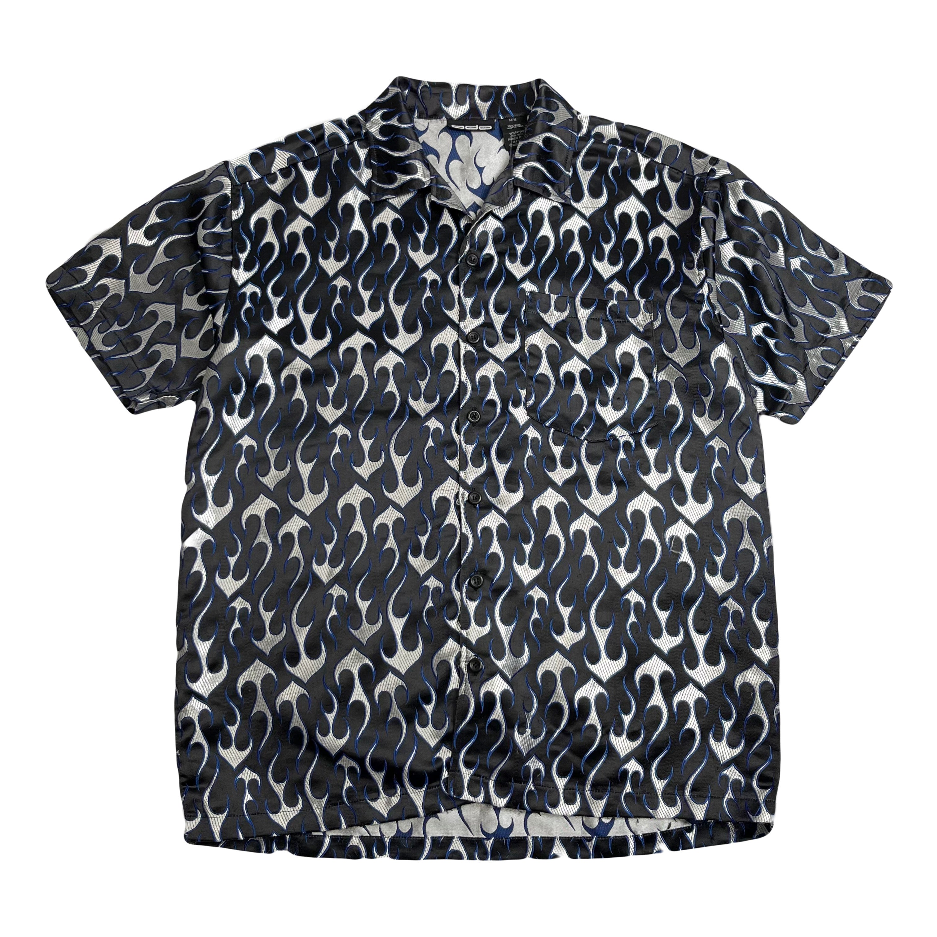 Vintage ODO Chrome Flames Short Sleeve Button Up M