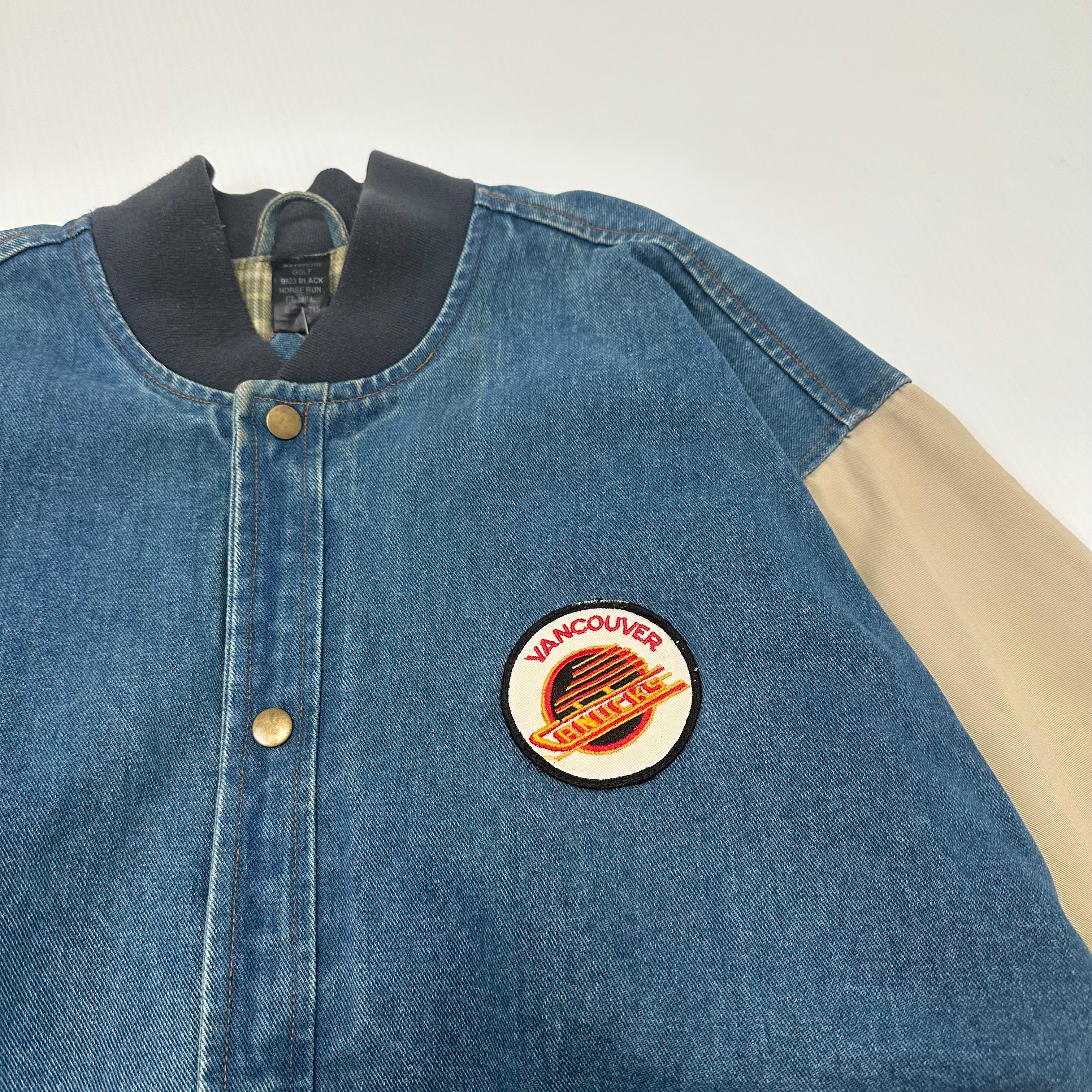 Vintage Vancouver Canucks Patch Denim Bomber Jacket L