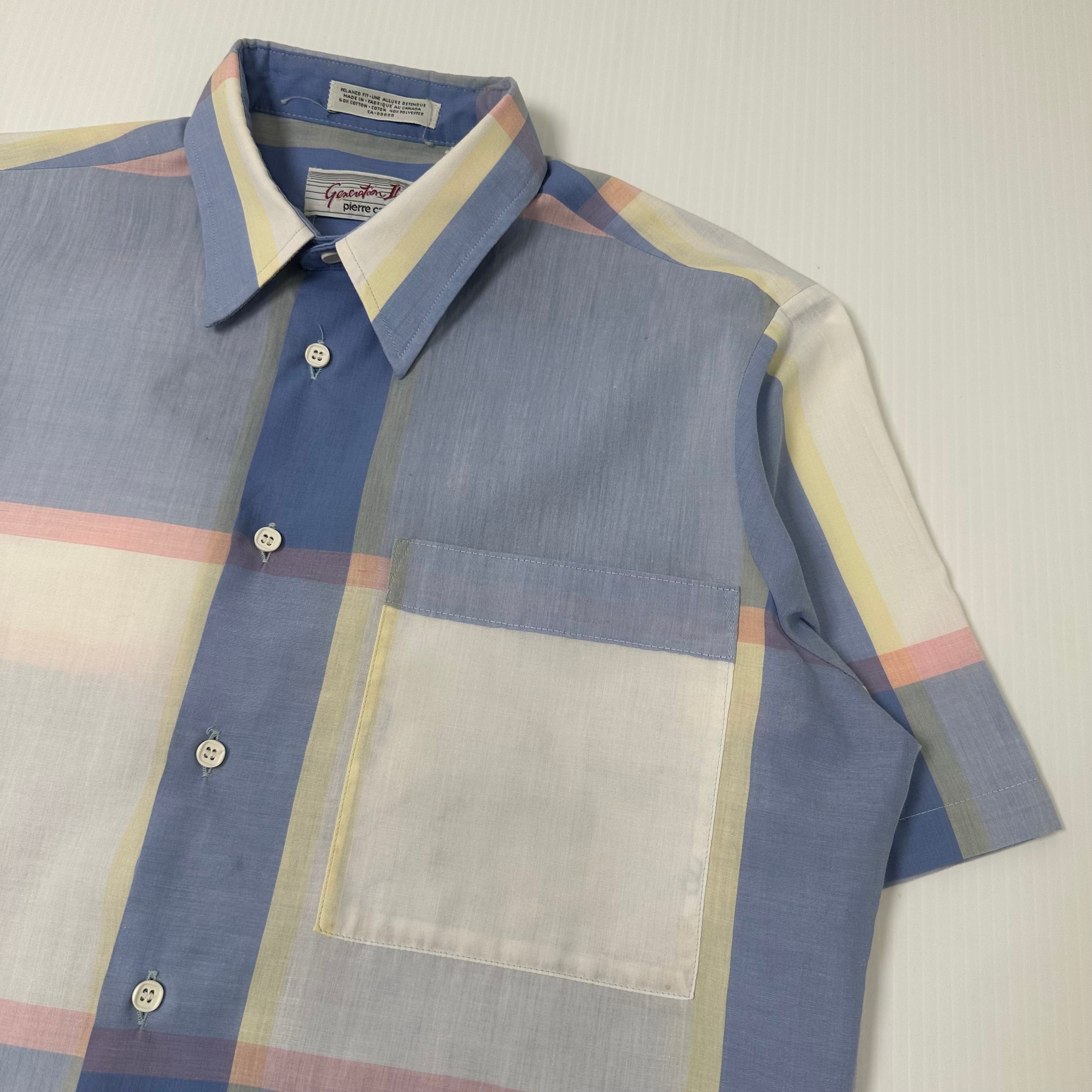 Vintage Pierre Cardin Pastel Plaid Short Sleeve Button Up M