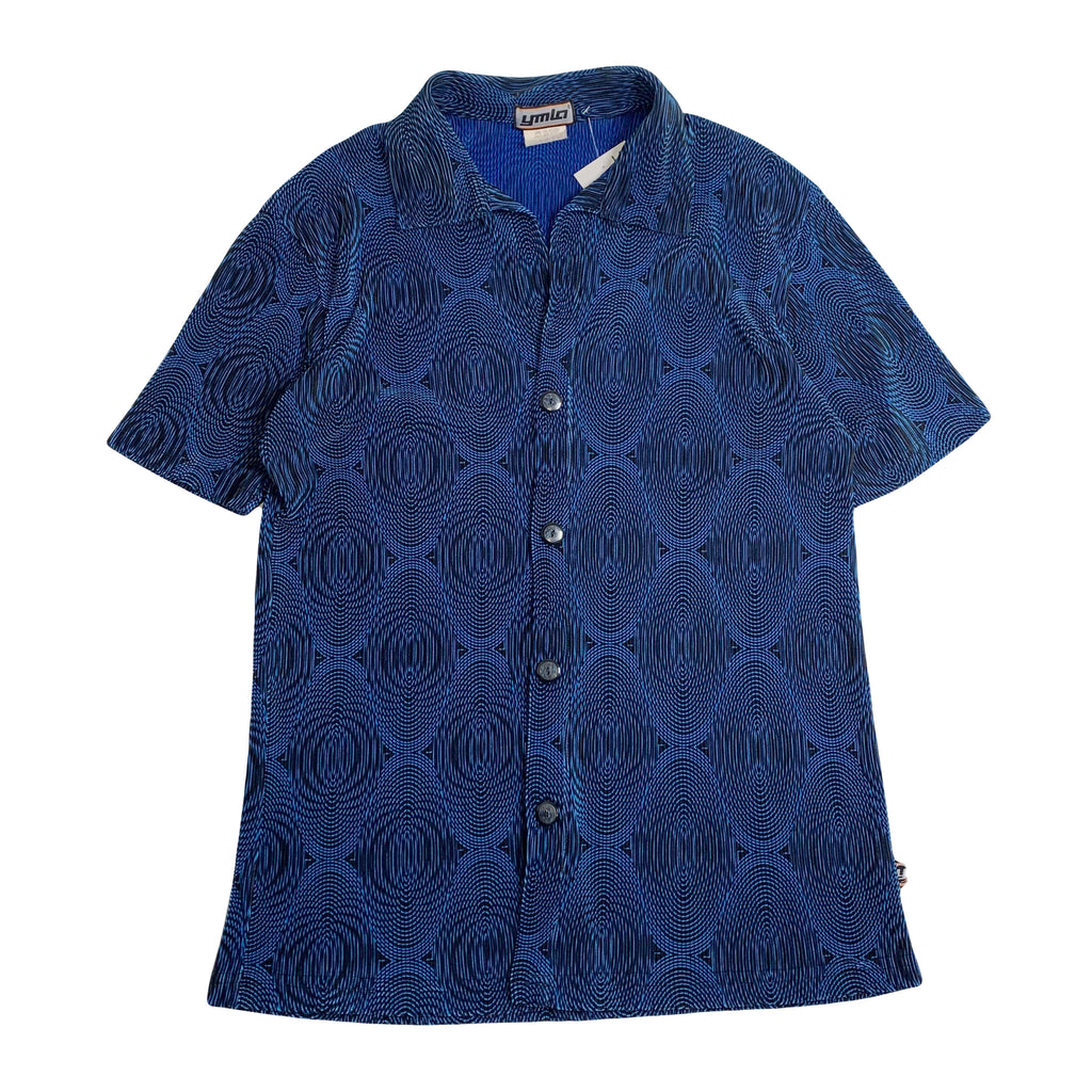 Vintage Ymlo Illusion Abstract Pattern Short Sleeve Plisse Button Up M