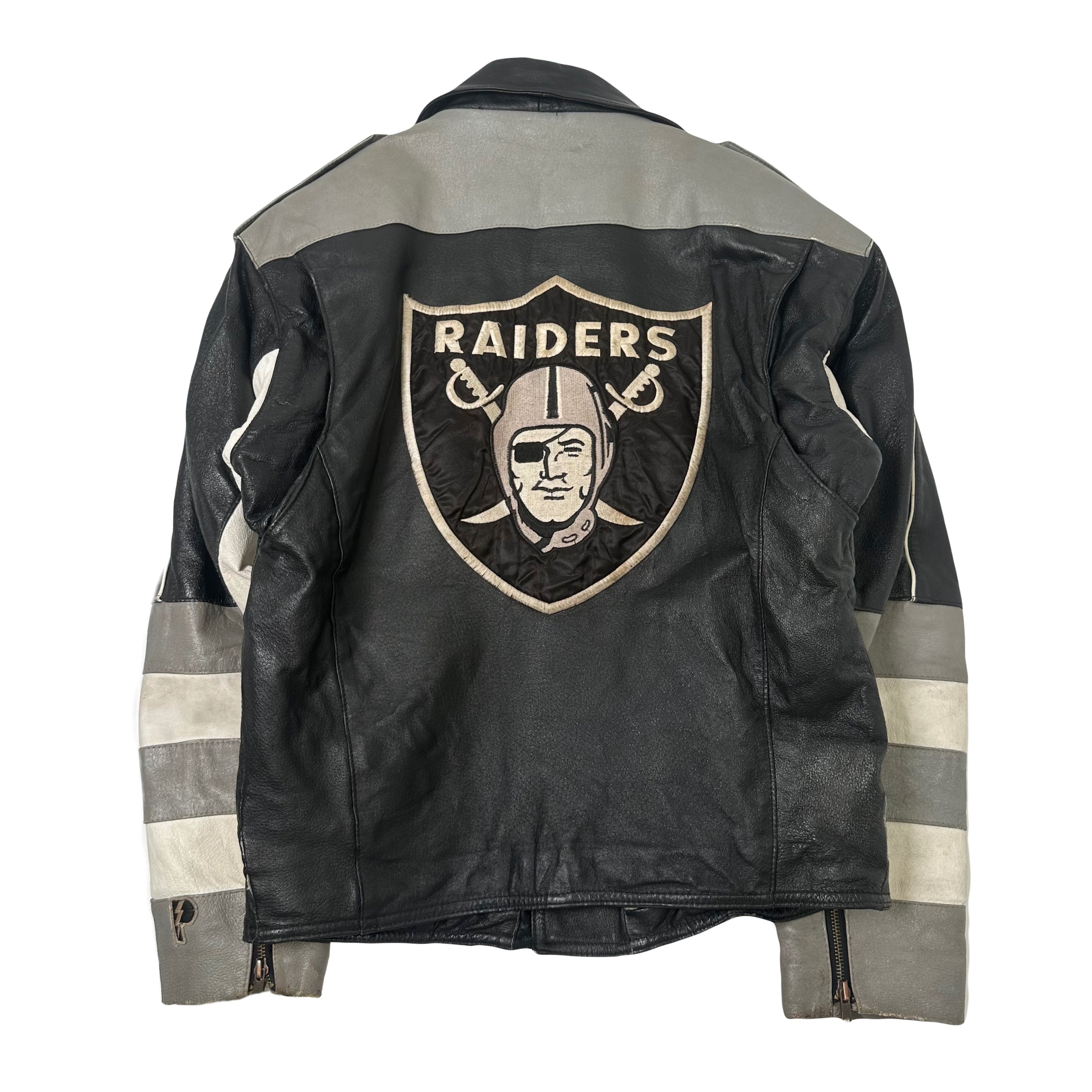 Vintage Pro Player Oakland Raiders Leather Moto NFL Jacket M