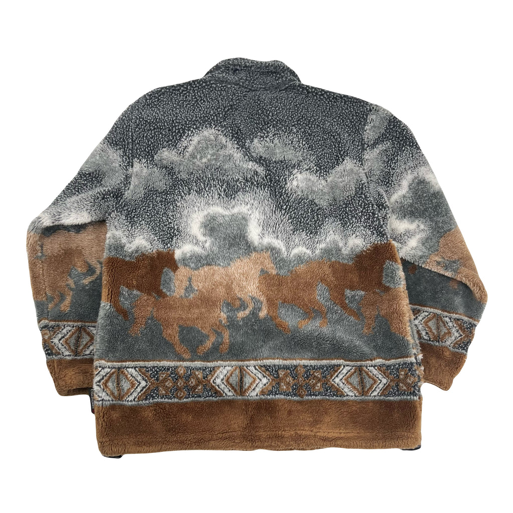 Vintage Coastlines Fleece Pattern Zip Jacket L