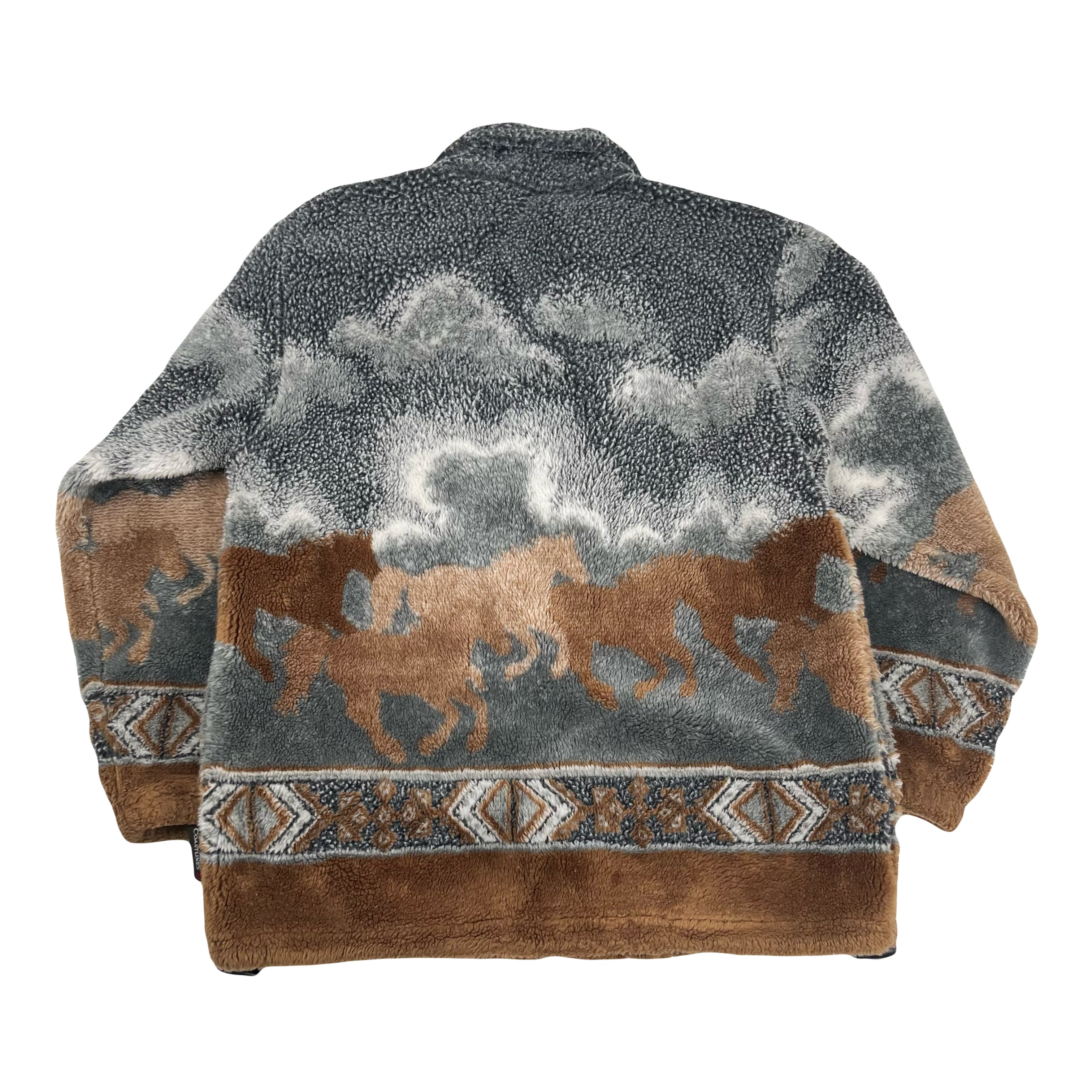 Vintage Coastlines Fleece Pattern Zip Jacket L