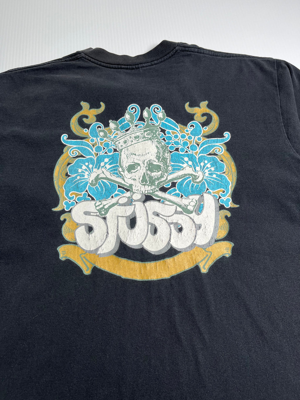 90s Stüssy Floral Skull Graphic Tee L
