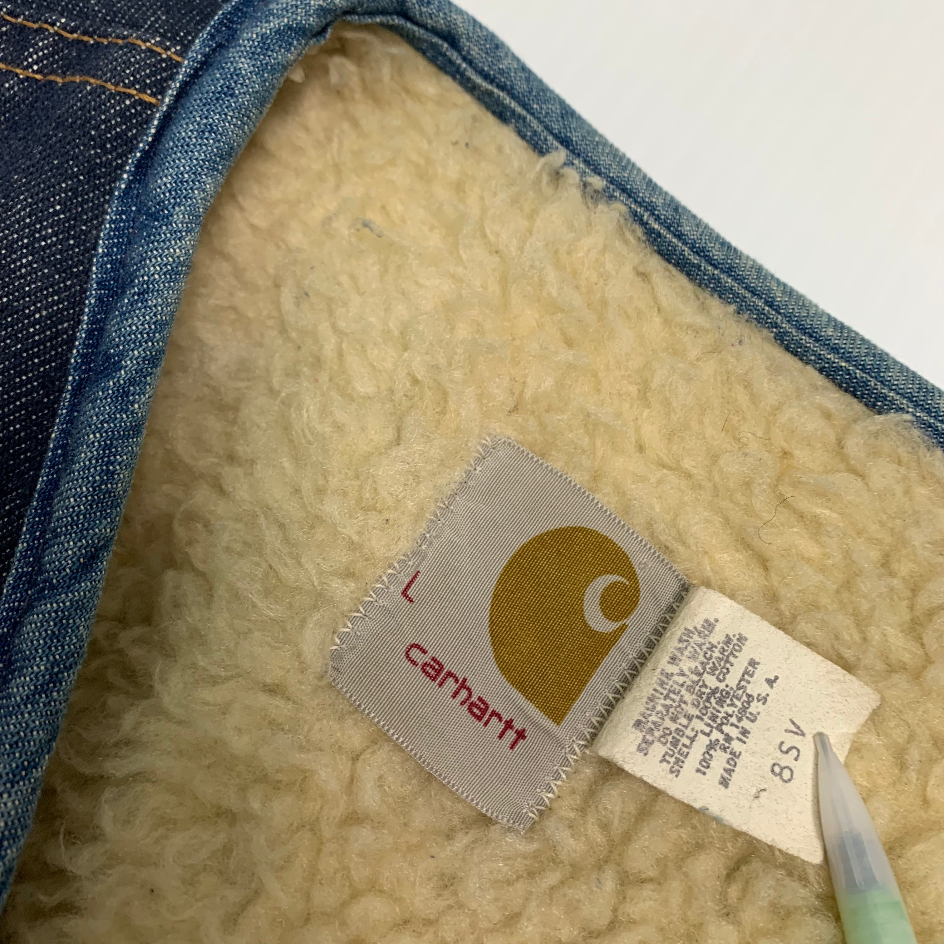 '80s Carhartt Sherpa Lined Blue Denim Vest S