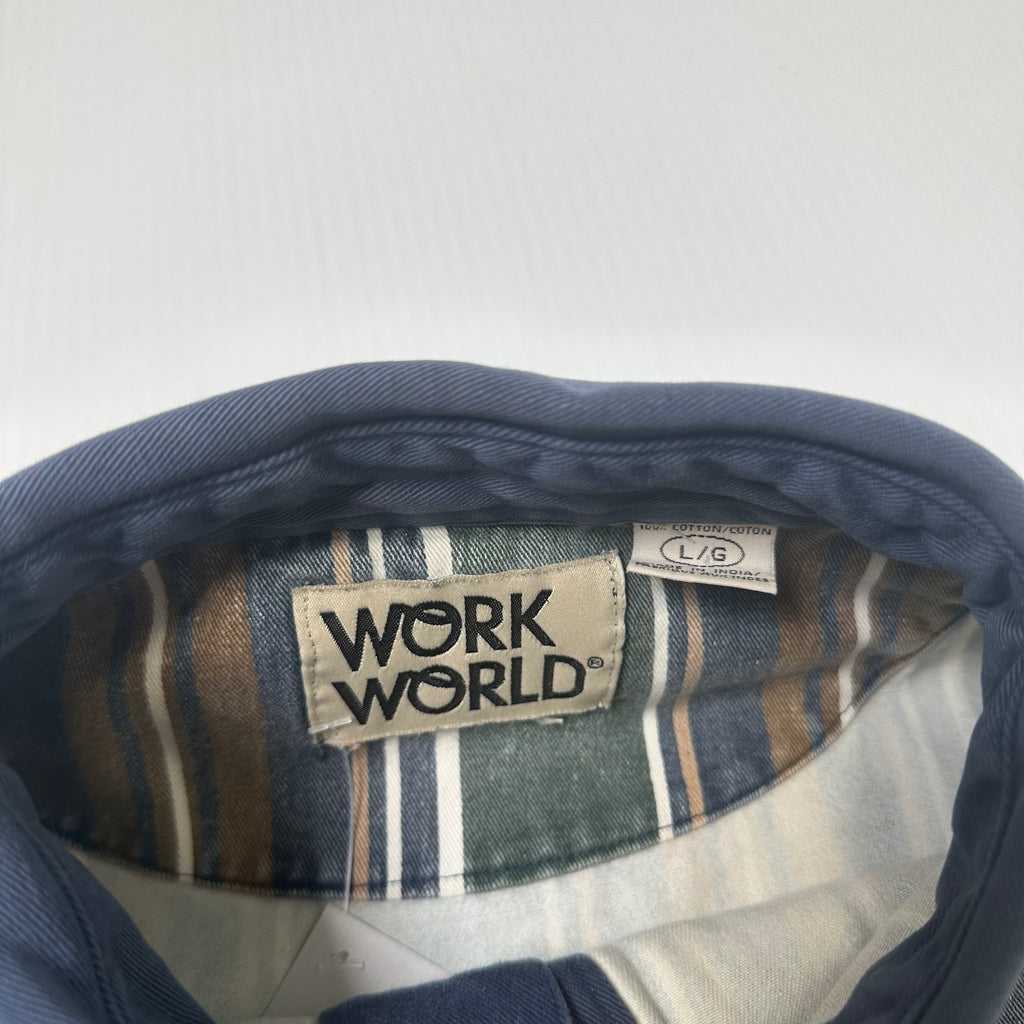 Vintage Work World Henley Striped Shirt L