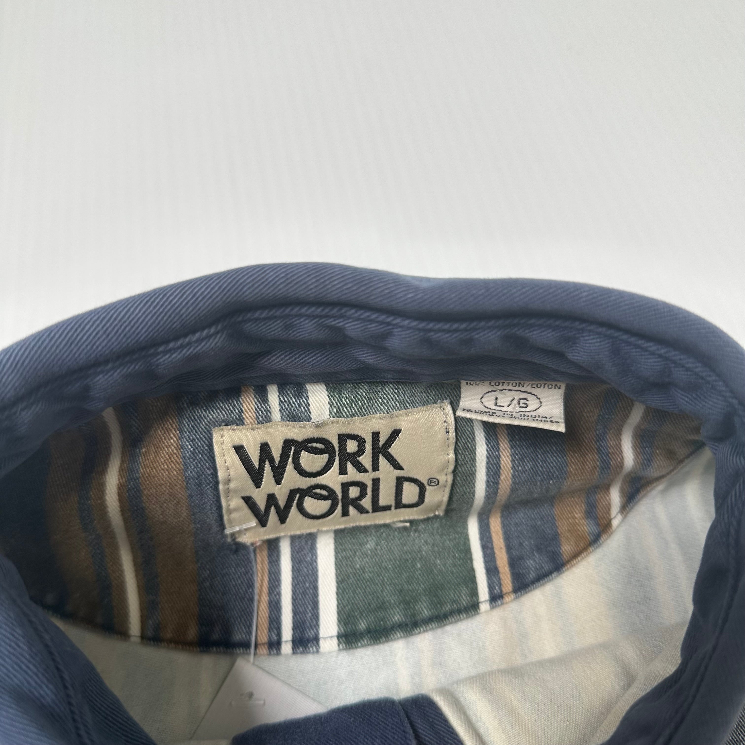 Vintage Work World Henley Striped Shirt L