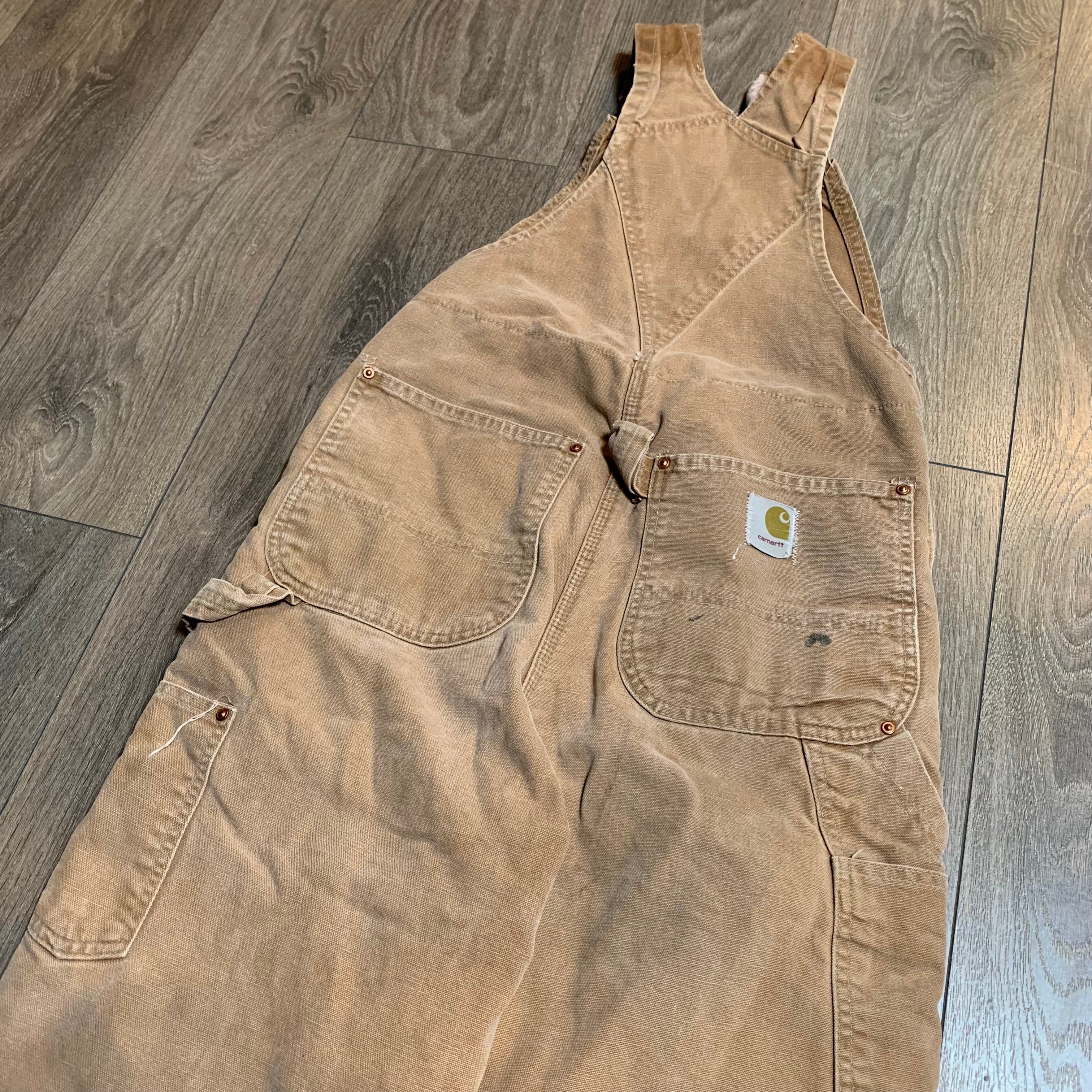 Vintage Faded Brown Carhartt Quilted Overalls 31x29