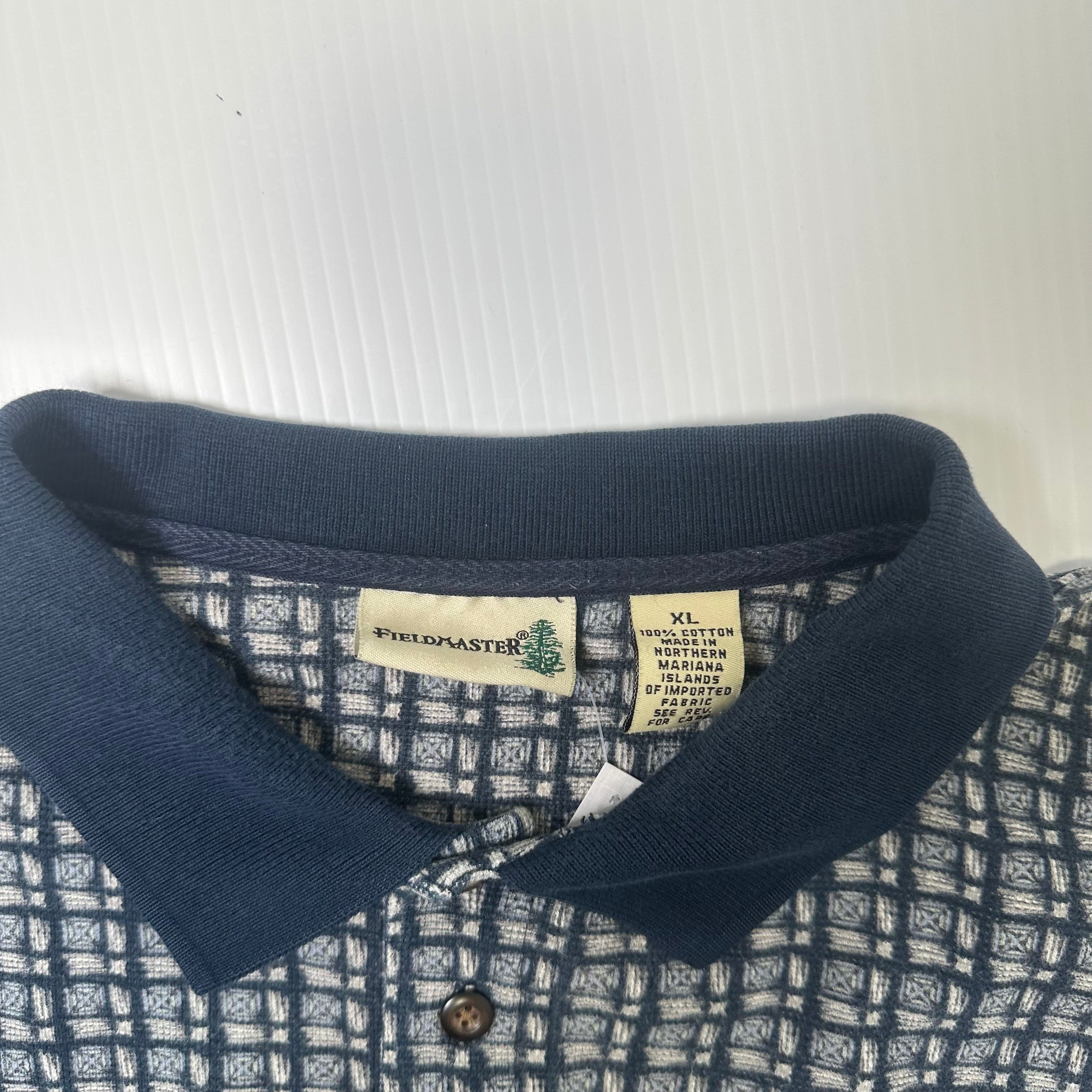 Vintage Fieldmaster Plaid Pattern Polo Shirt XL