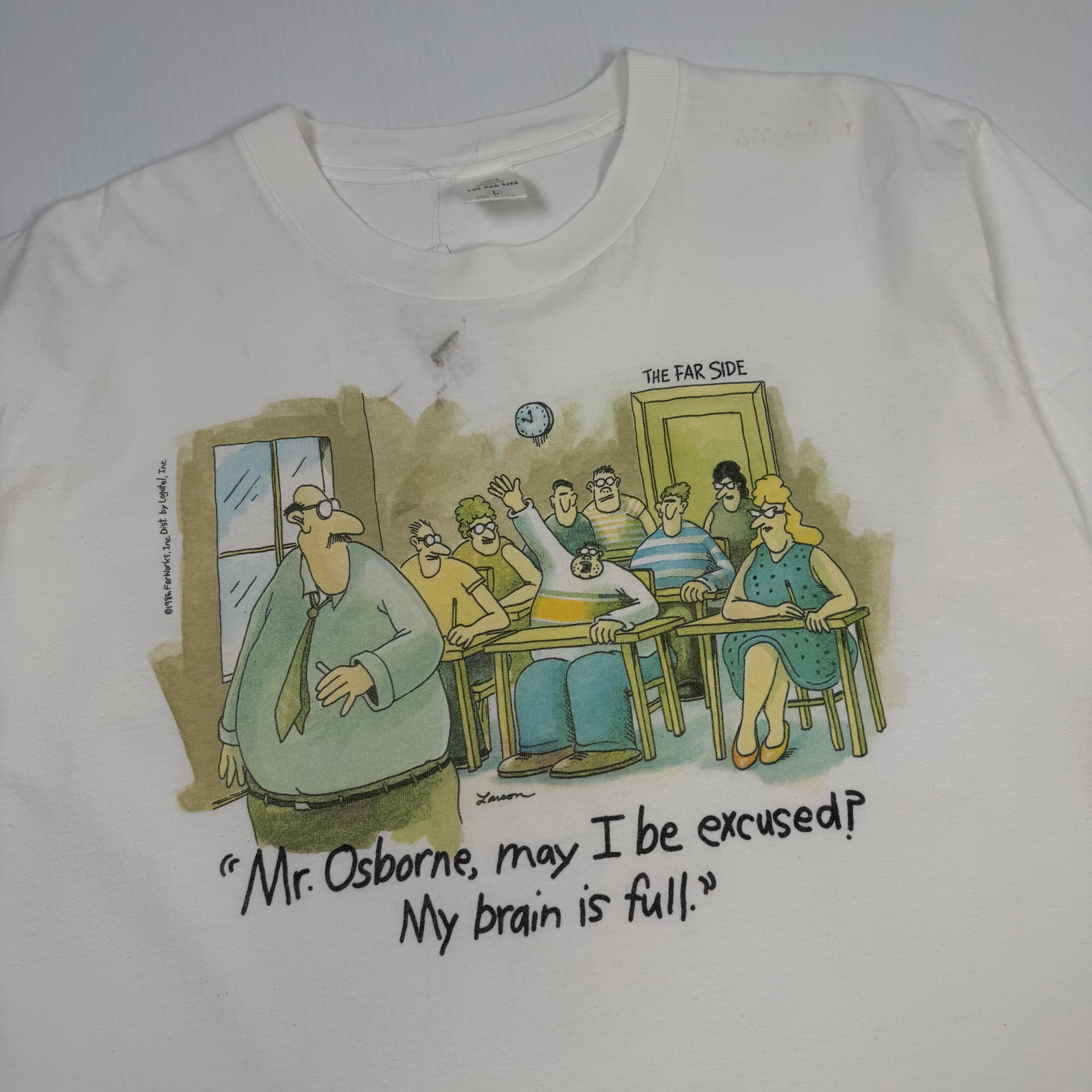 Vintage The Far Side My Brain Is Full Comic Tee L
