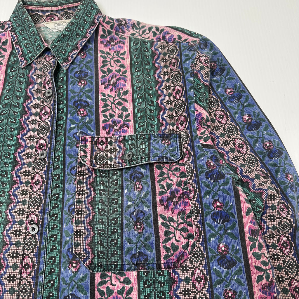 Vintage Cherokee Floral Pattern Button Up Shirt M