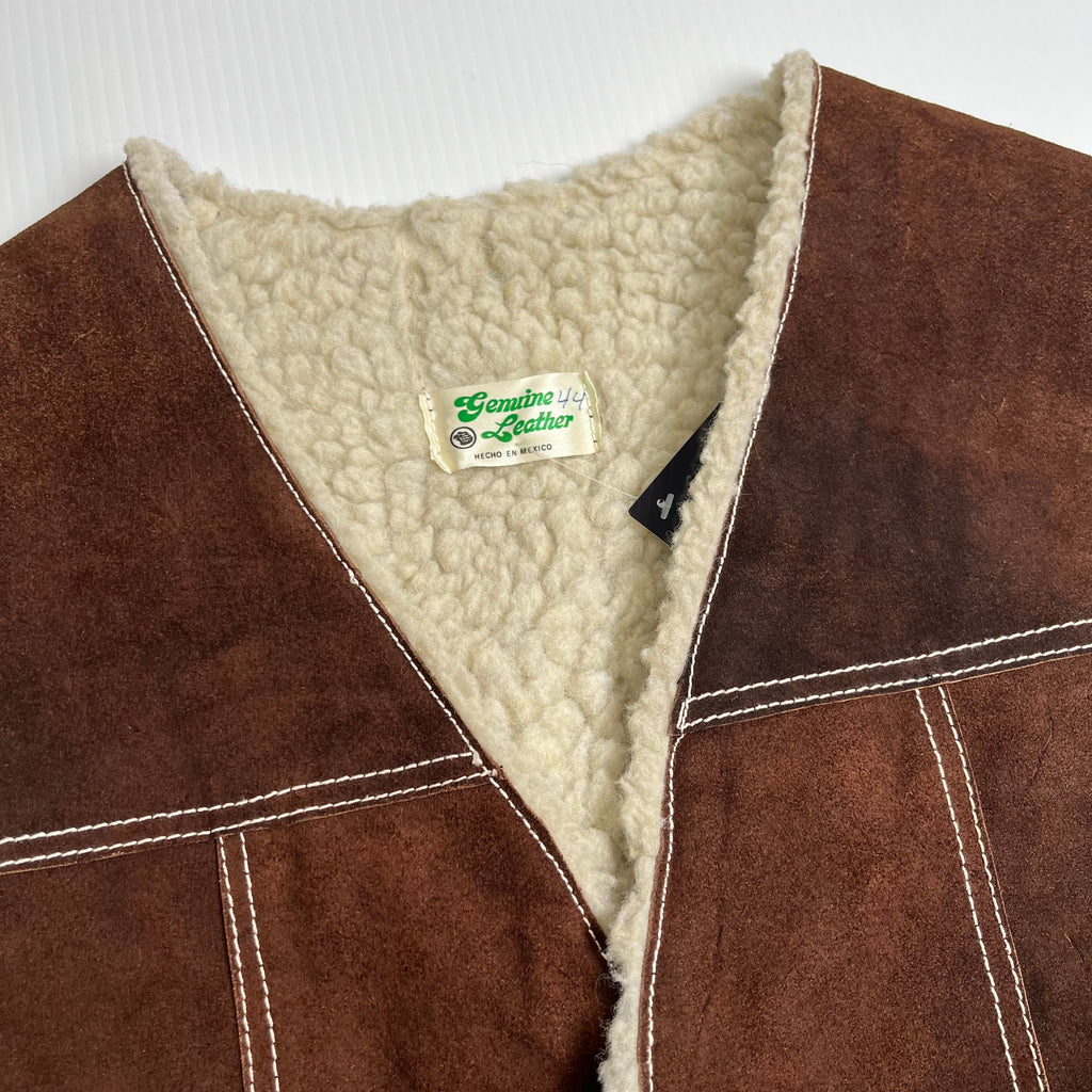 Vintage Sherpa Lined Leather Western Vest L
