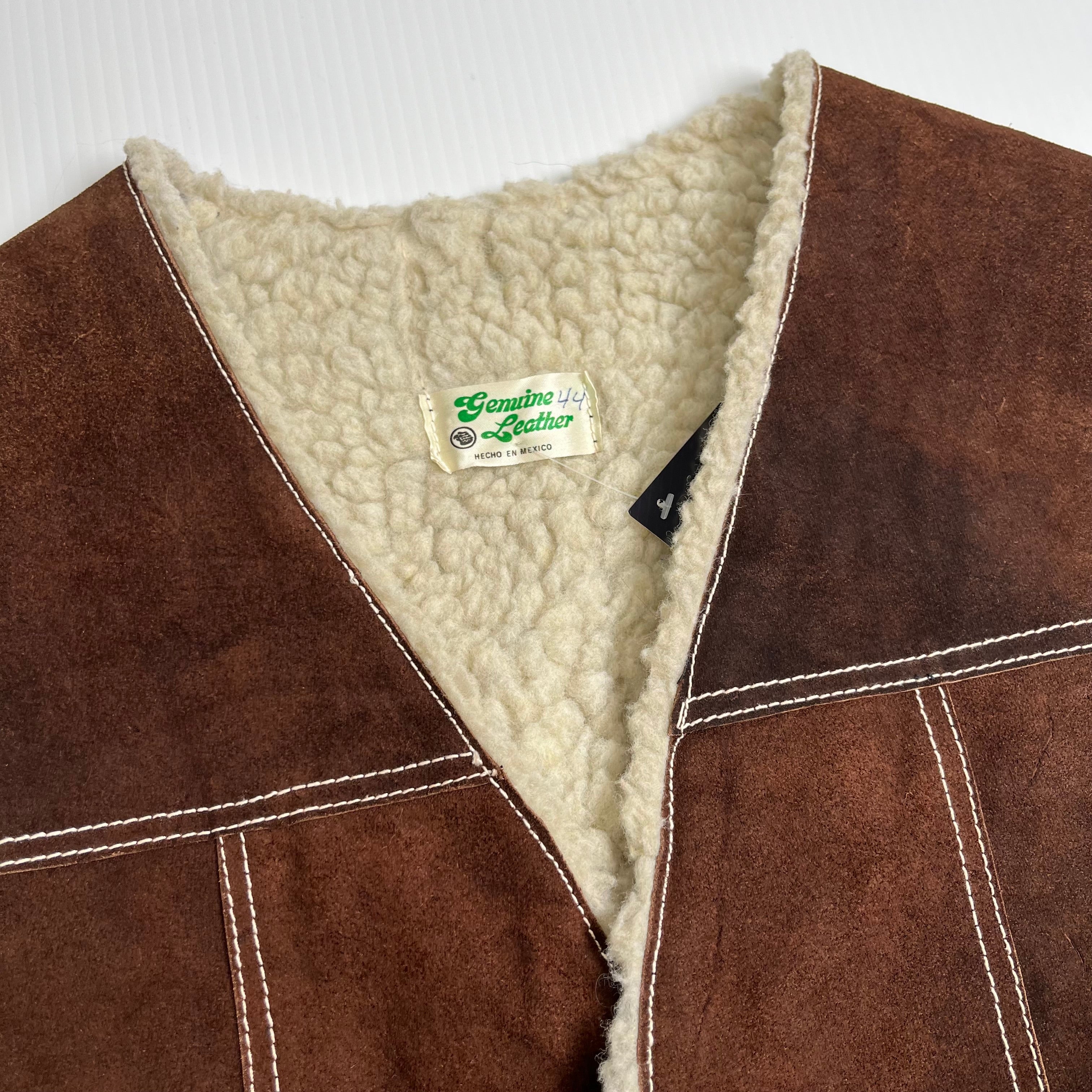 Vintage Sherpa Lined Leather Western Vest L