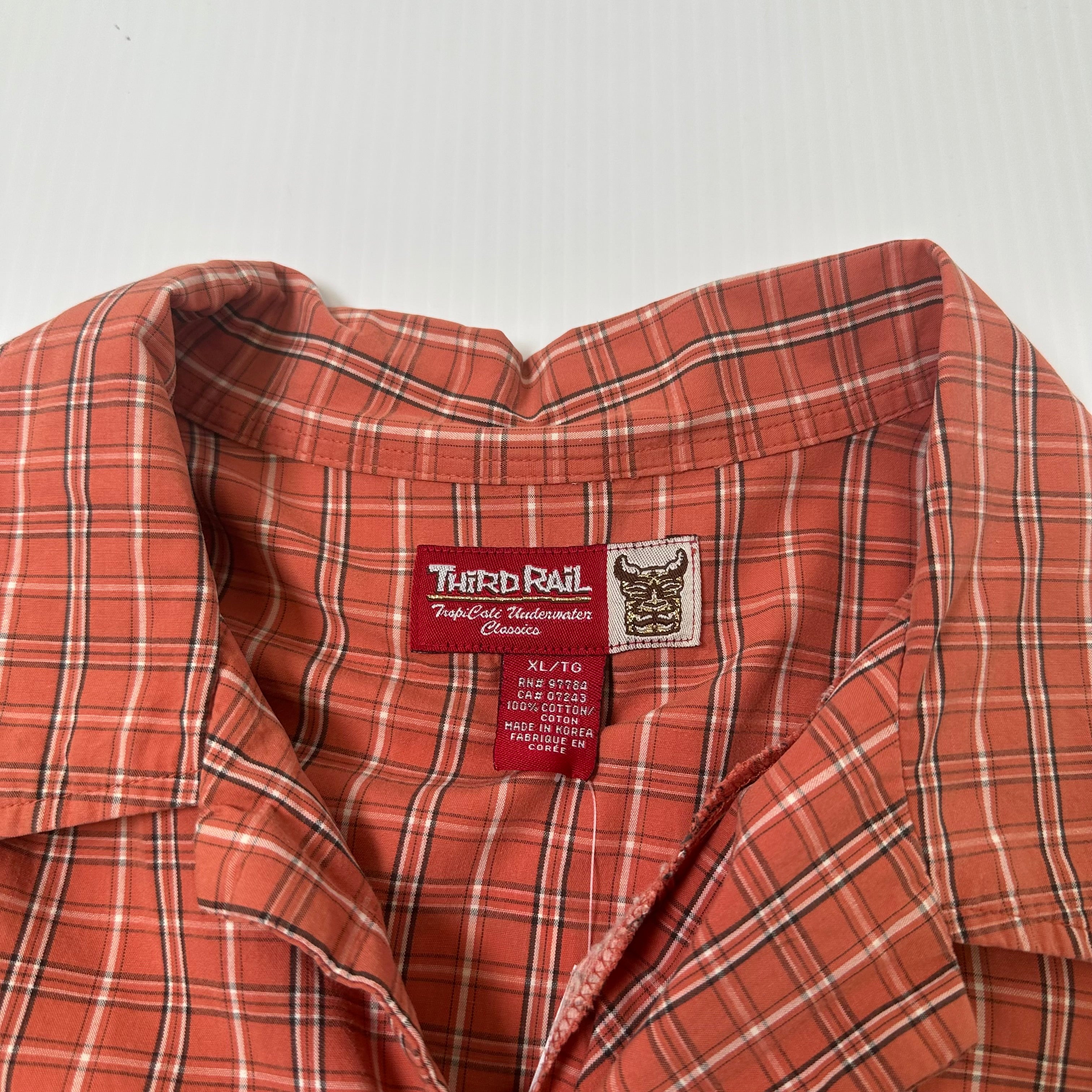 Y2K Third Rail Crown Graphic Plaid Short Sleeve Button Up Cropped XL