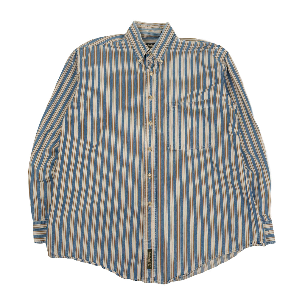 Vintage Timberland Striped Denim Button Up Shirt XL