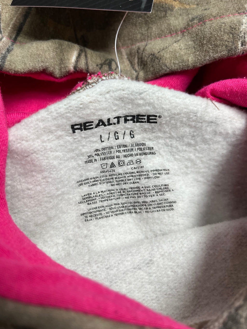 Realtree Pink Lined Camo Hoodie Women's L