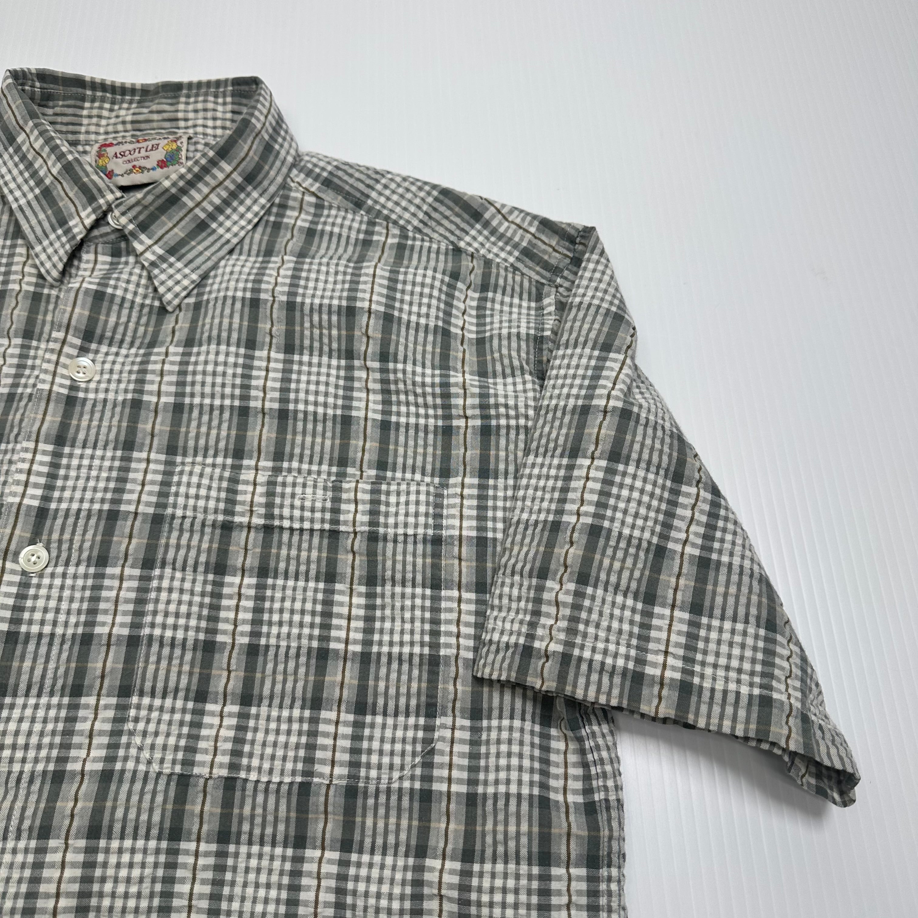 Ascot Lei Plaid Short Sleeve Button Up Shirt M