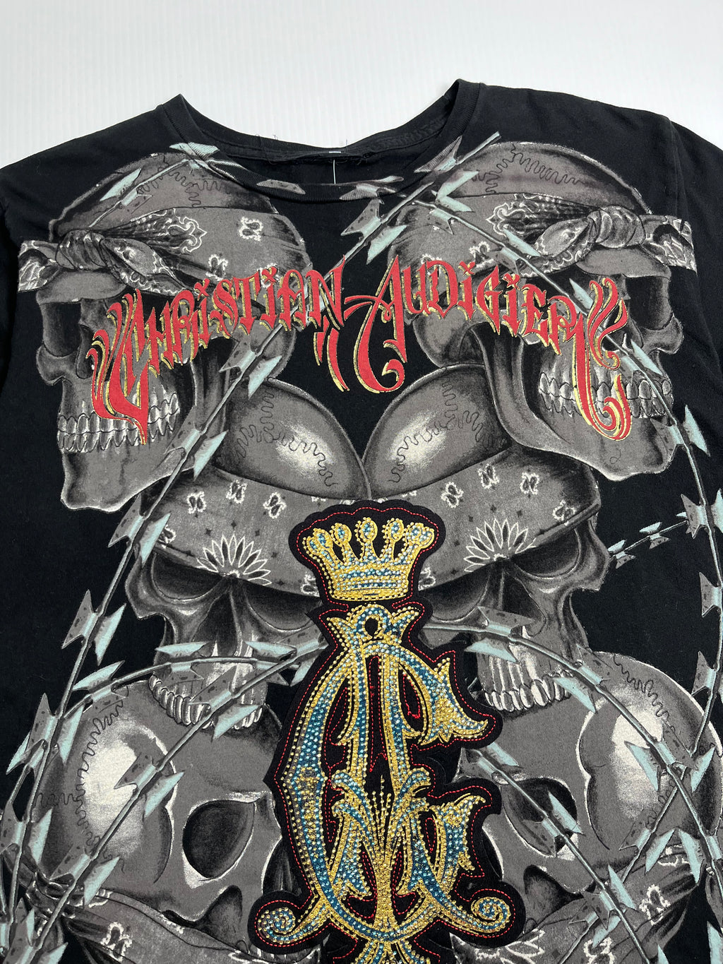 Y2K Christian Audigier 1958 AOP Tee L