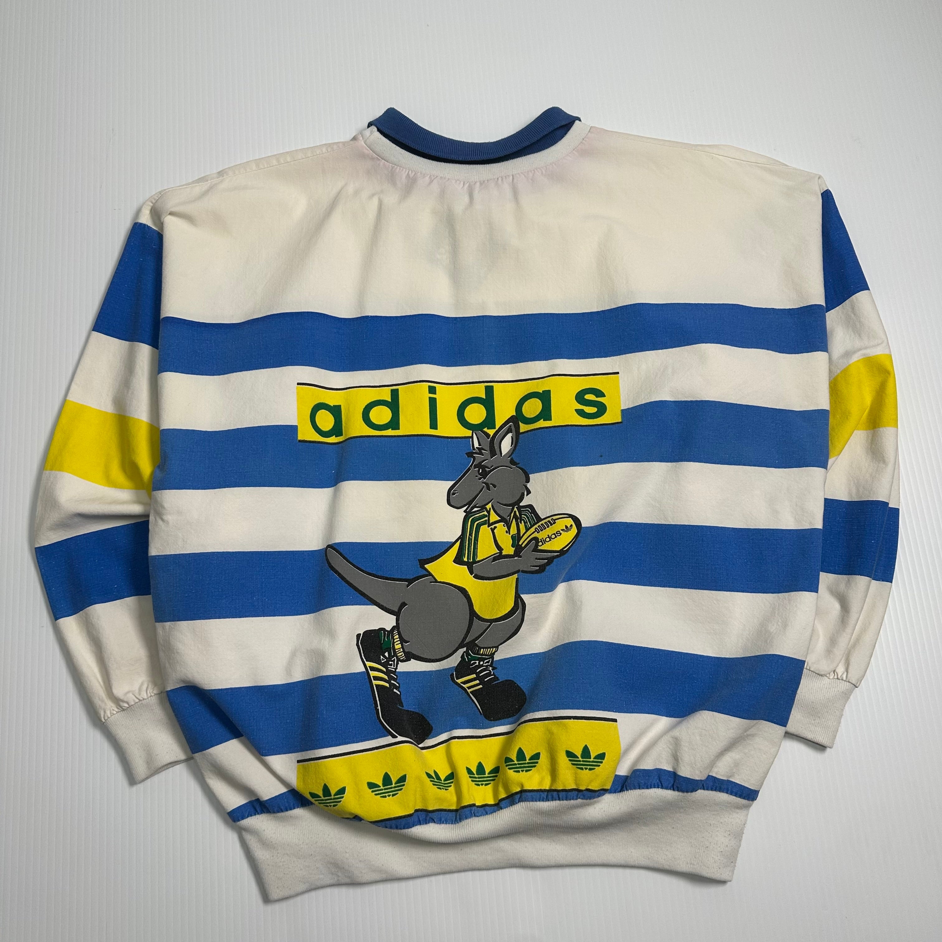 80s Adidas Aussie Rugby Striped Collared Crewneck L