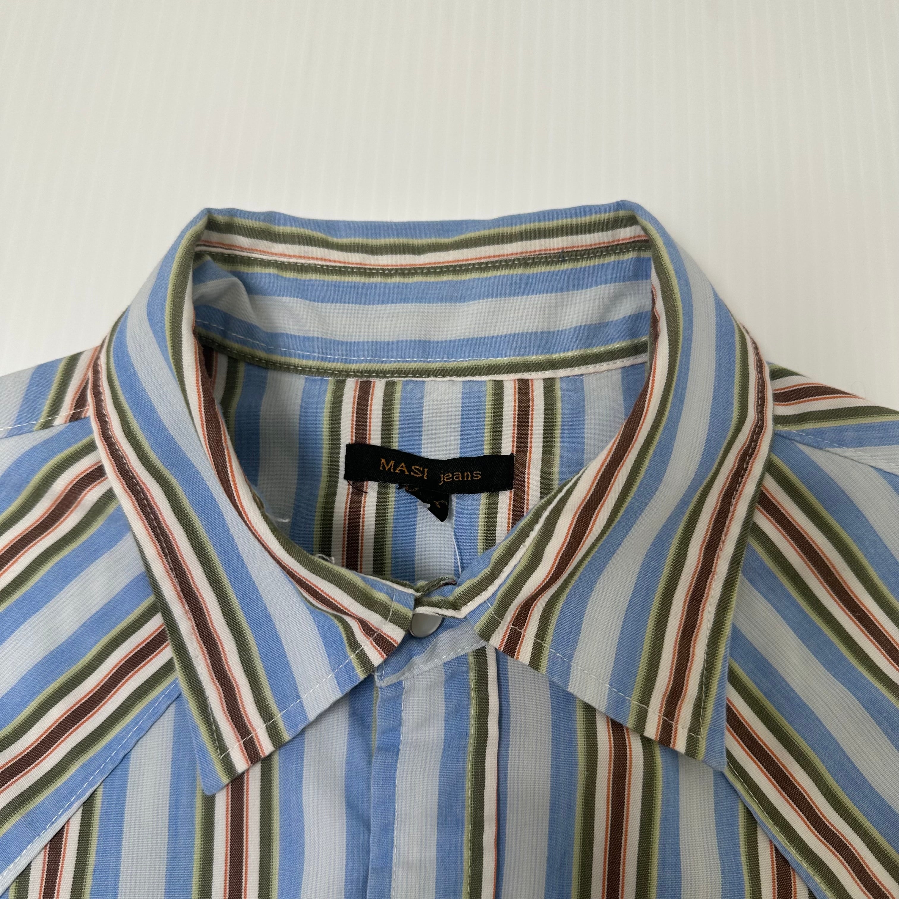 Masi Jeans Striped Short Sleeve Button Up L