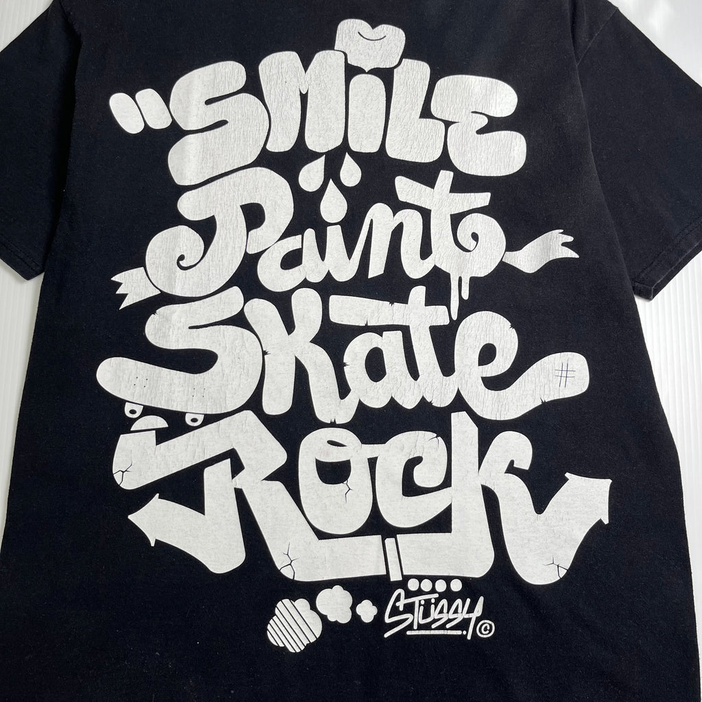 Stussy Smile Paint Skate Rock Graphic Tee L