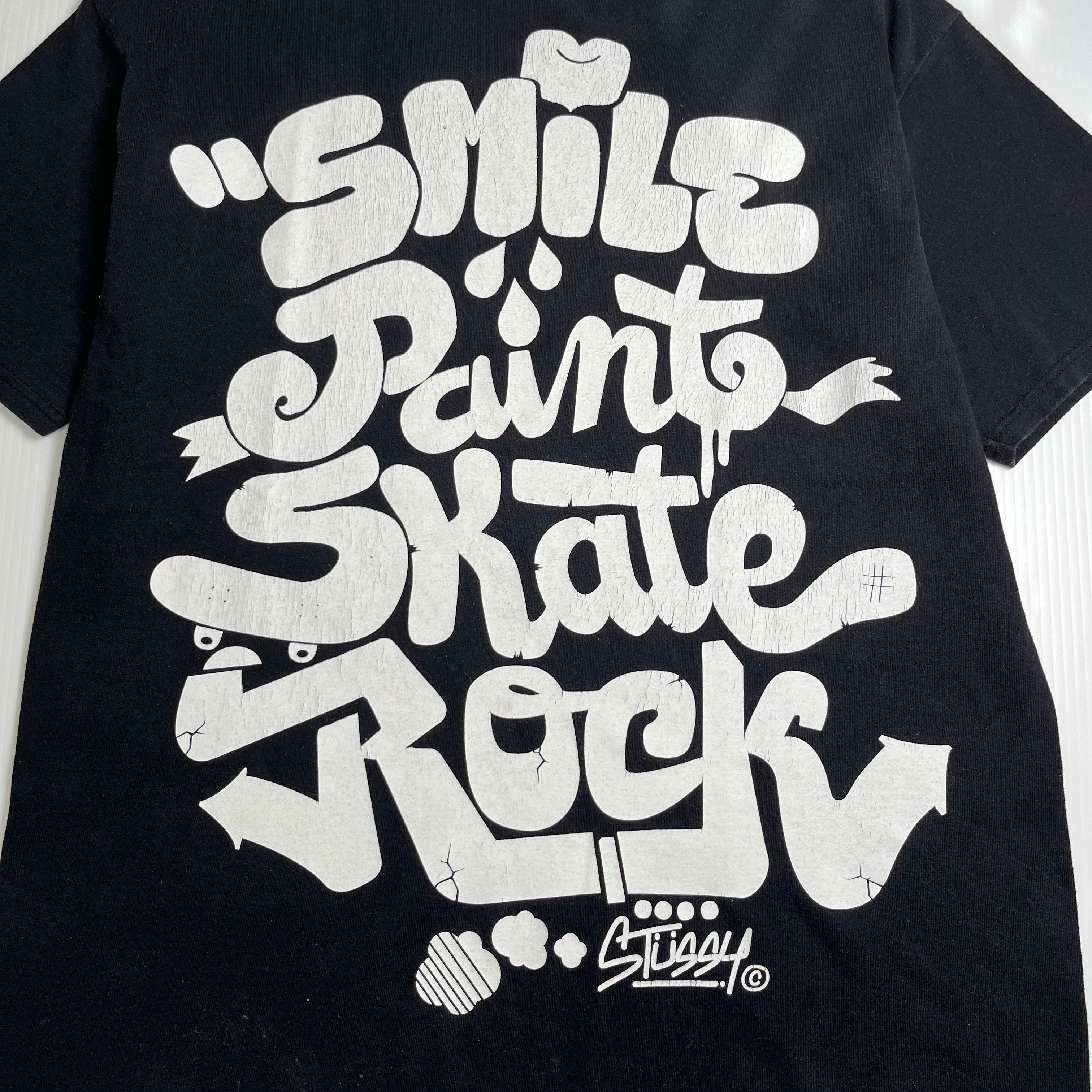 Stussy Smile Paint Skate Rock Graphic Tee L