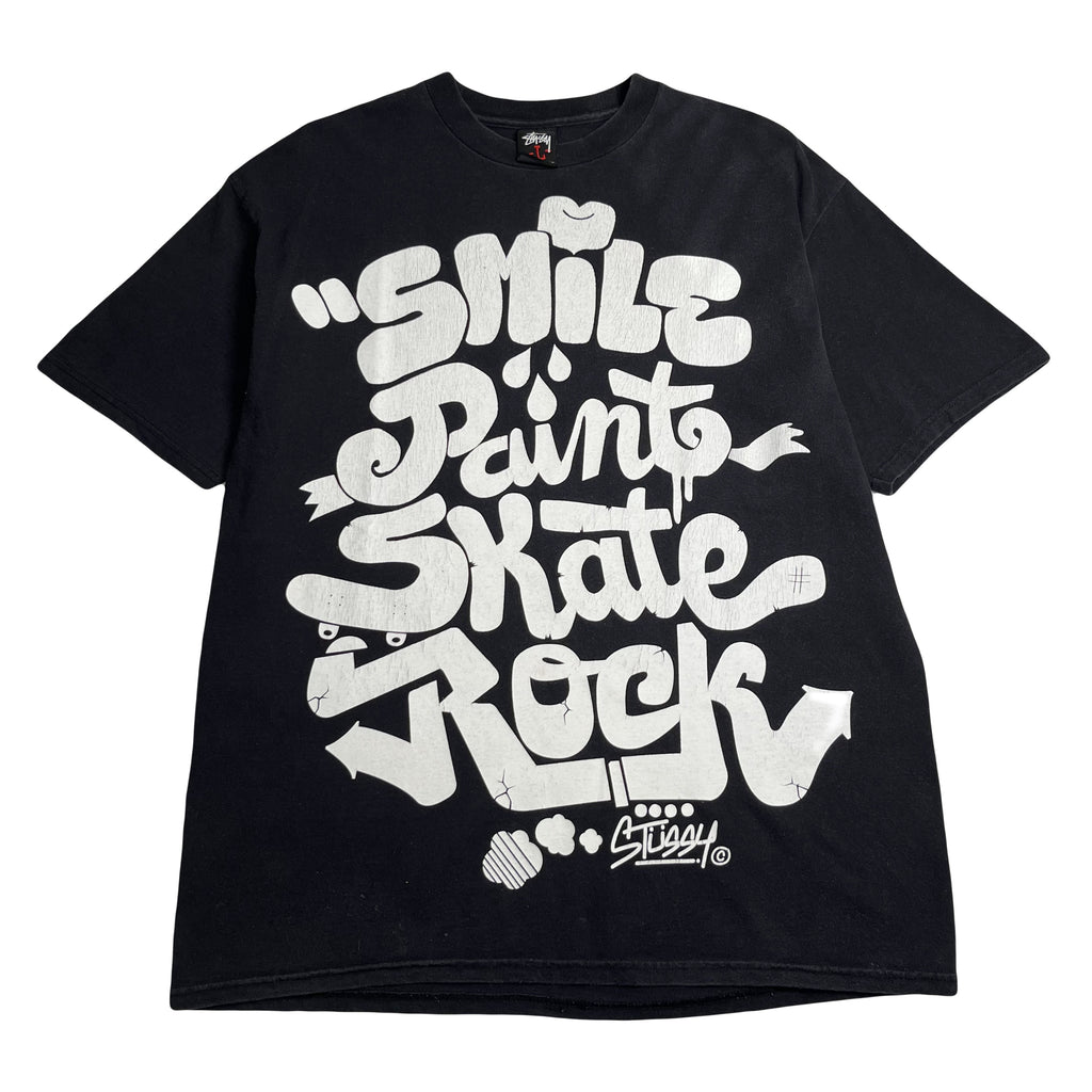 Stussy Smile Paint Skate Rock Graphic Tee L
