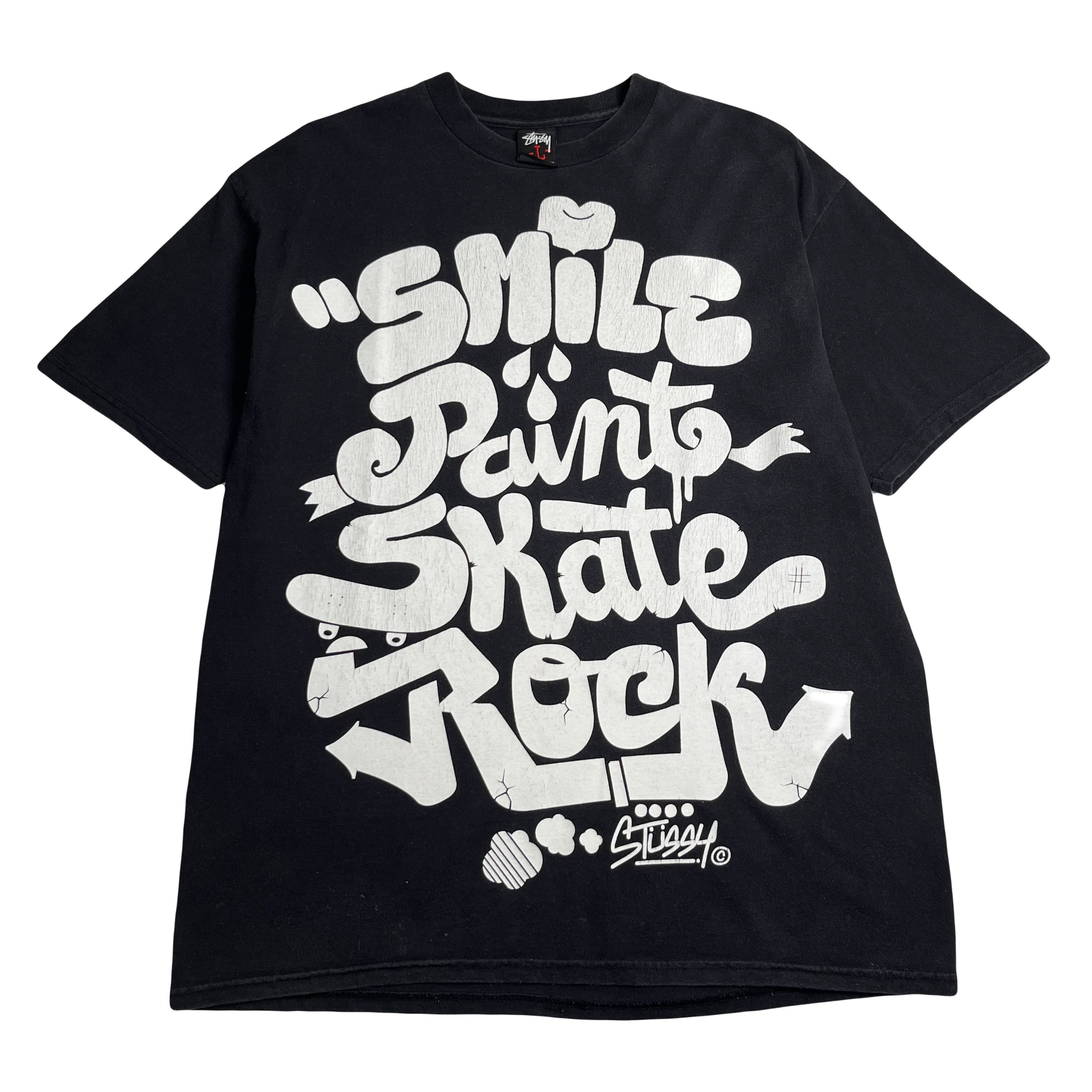 Stussy Smile Paint Skate Rock Graphic Tee L