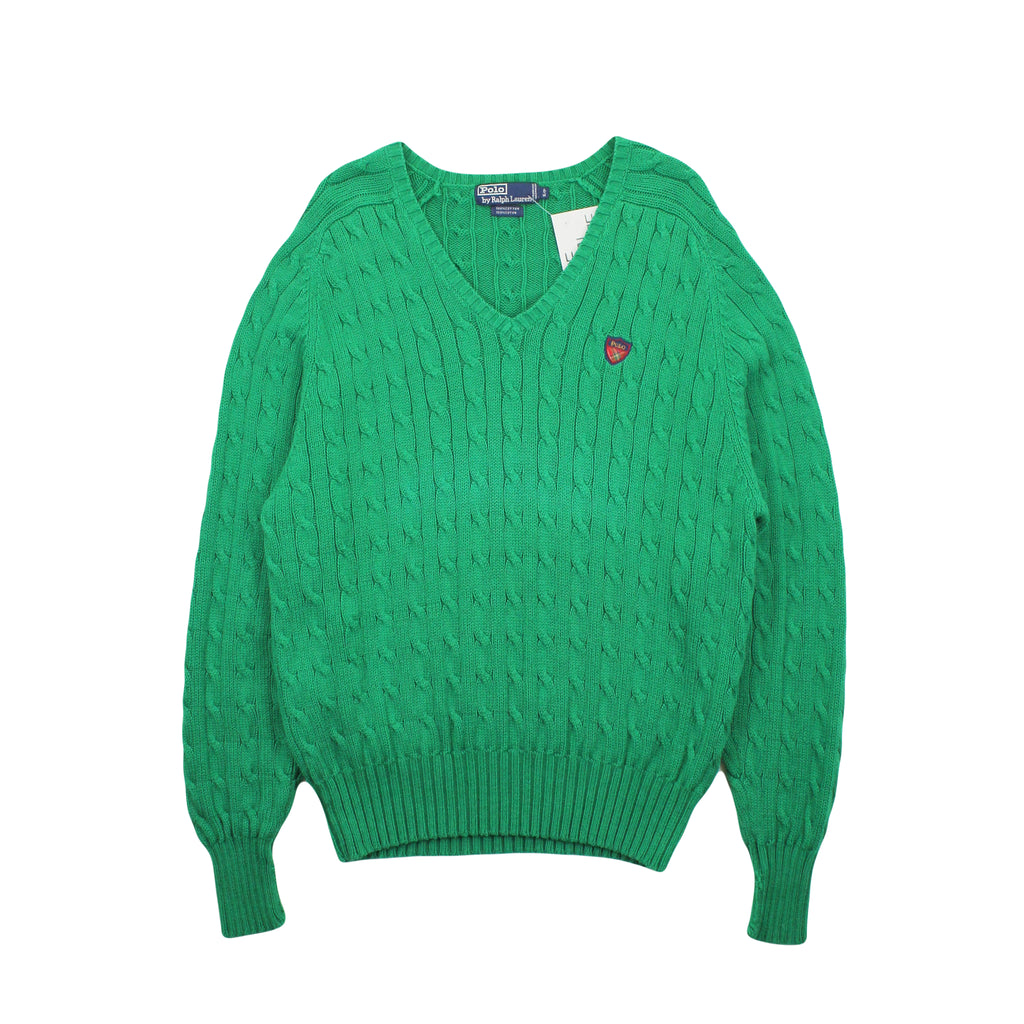 Vintage Polo Ralph Lauren V-Neck Cable Knit Sweater S