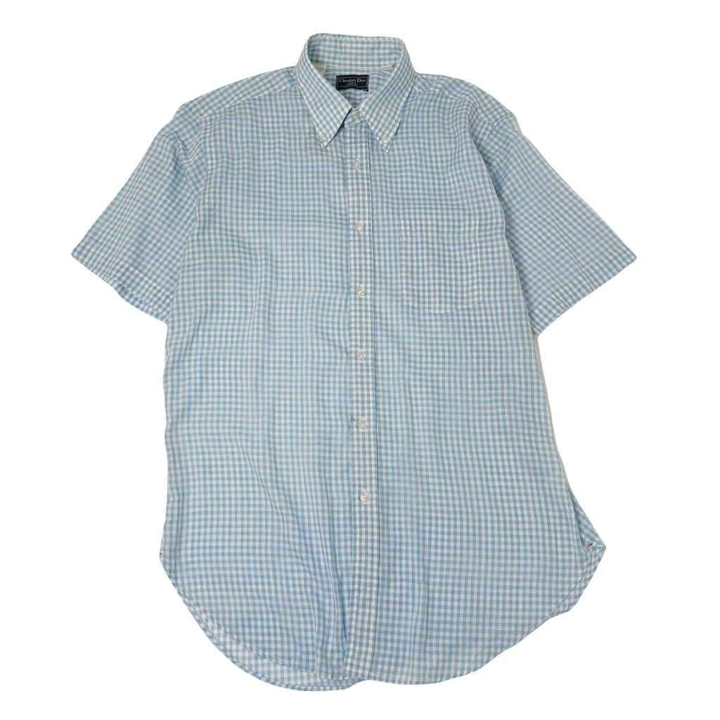 Vintage Christian Dior Gingham Plaid Short Sleeve Button Up Shirt L