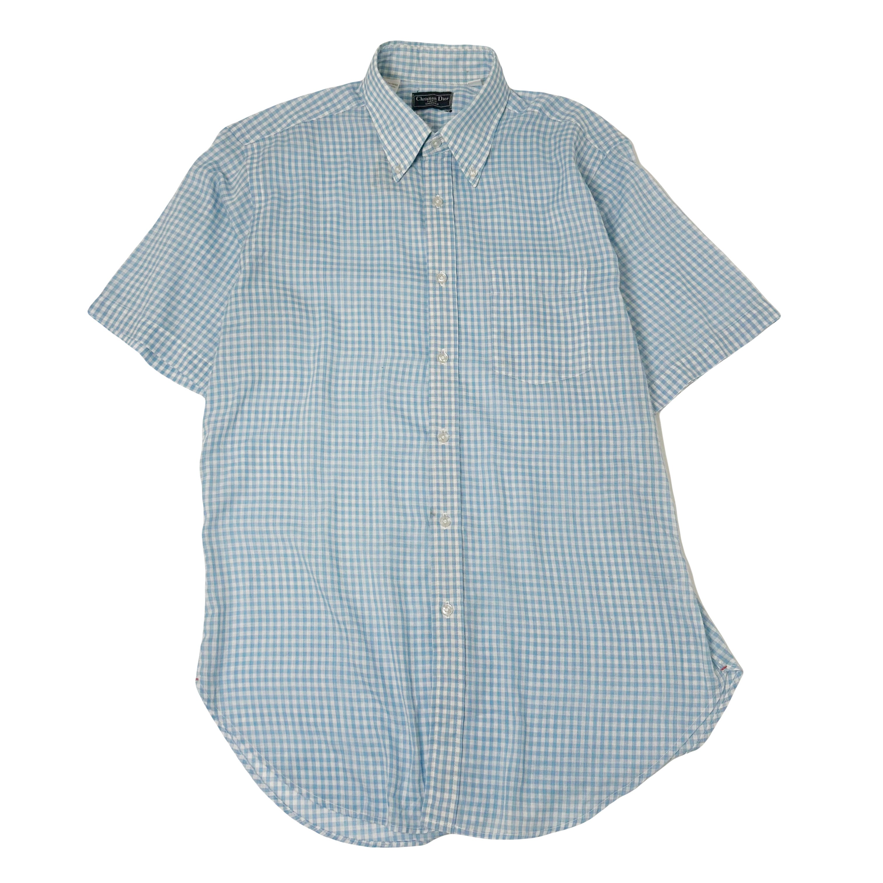Vintage Christian Dior Gingham Plaid Short Sleeve Button Up Shirt L