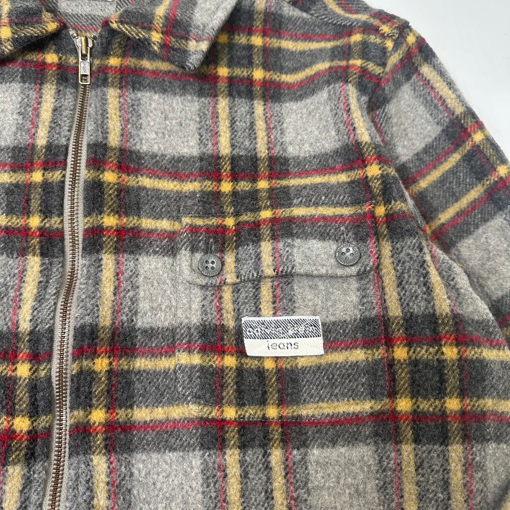 Vintage Calvin Klein Jeans Plaid Full Zip Wool Blend Jacket L