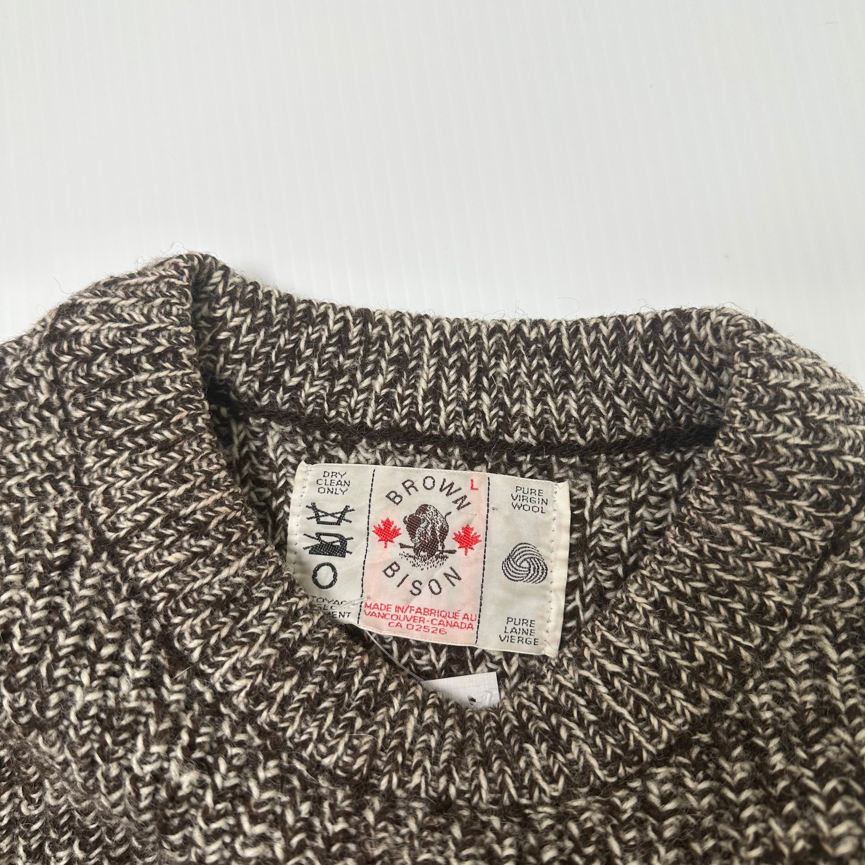 Vintage Brown Bison Wool Knit Sweater L