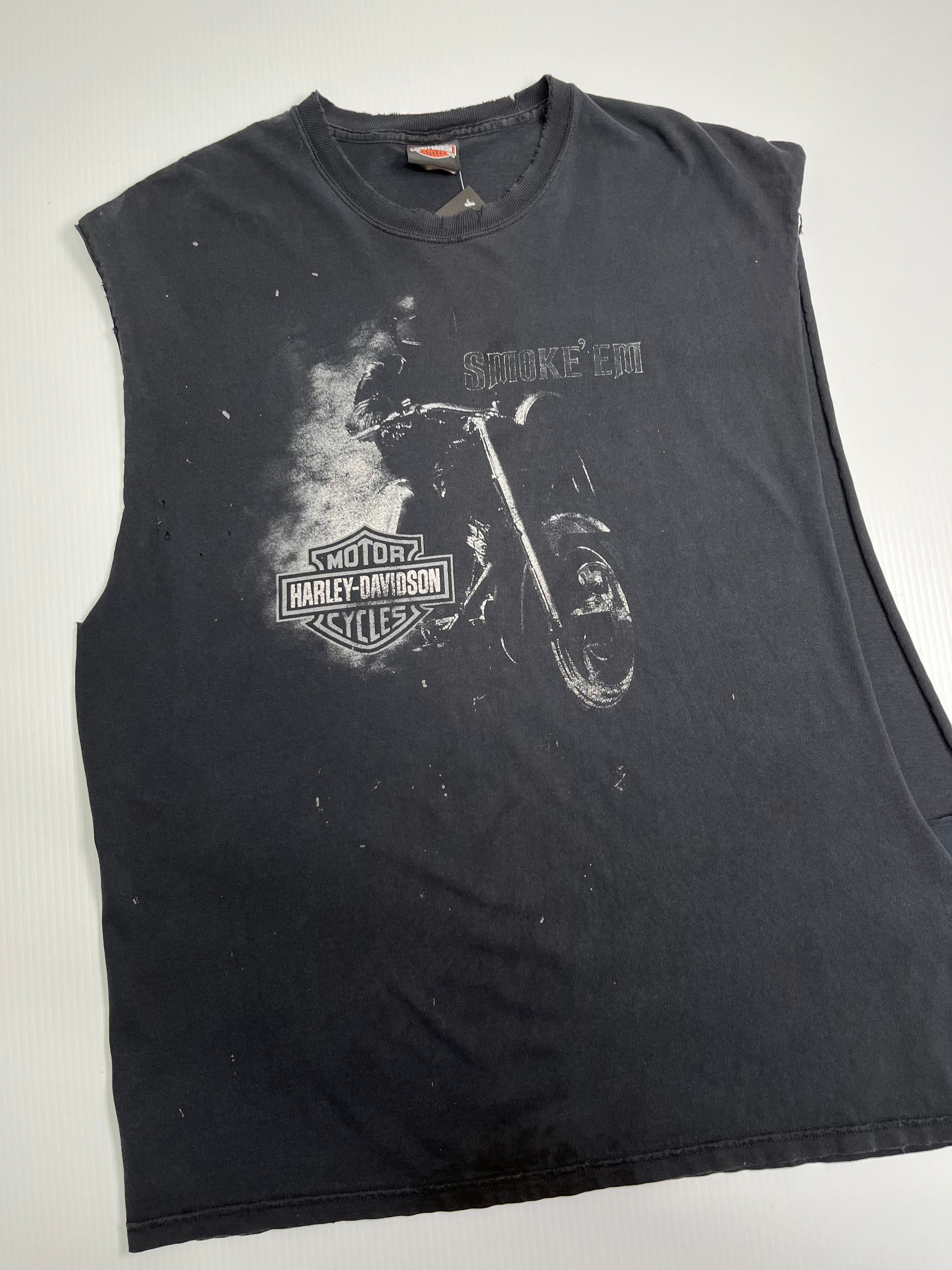 Vintage Harley Davidson Smoke Em Cut Off Tee L