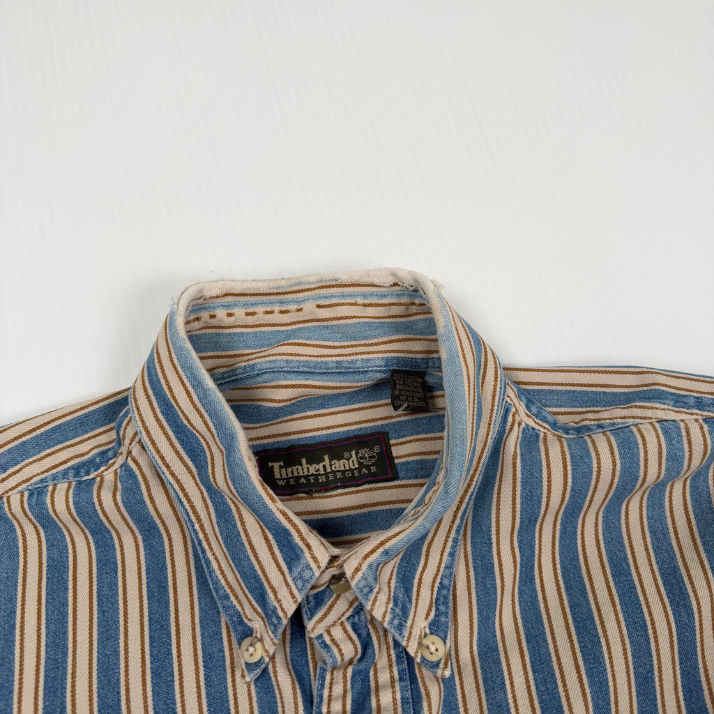 Vintage Timberland Striped Denim Button Up Shirt XL