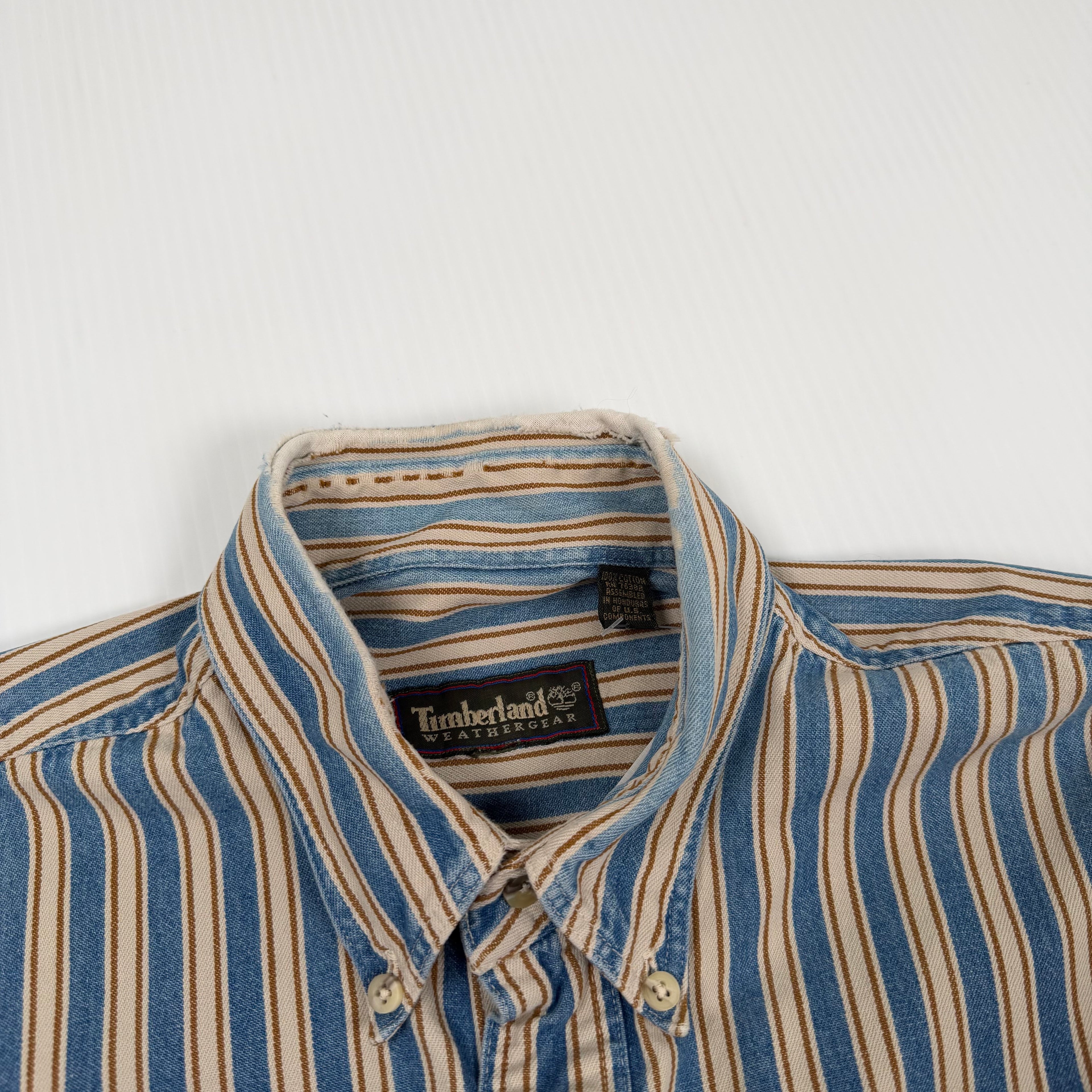 Vintage Timberland Striped Denim Button Up Shirt XL