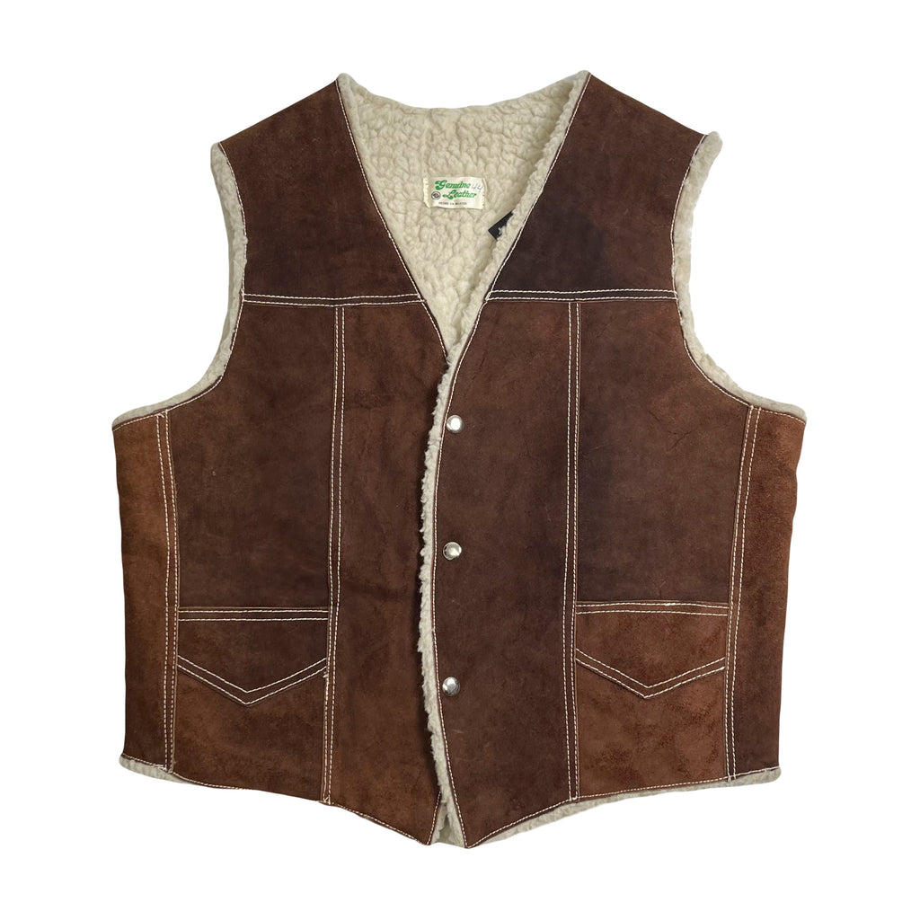 Vintage Sherpa Lined Leather Western Vest L