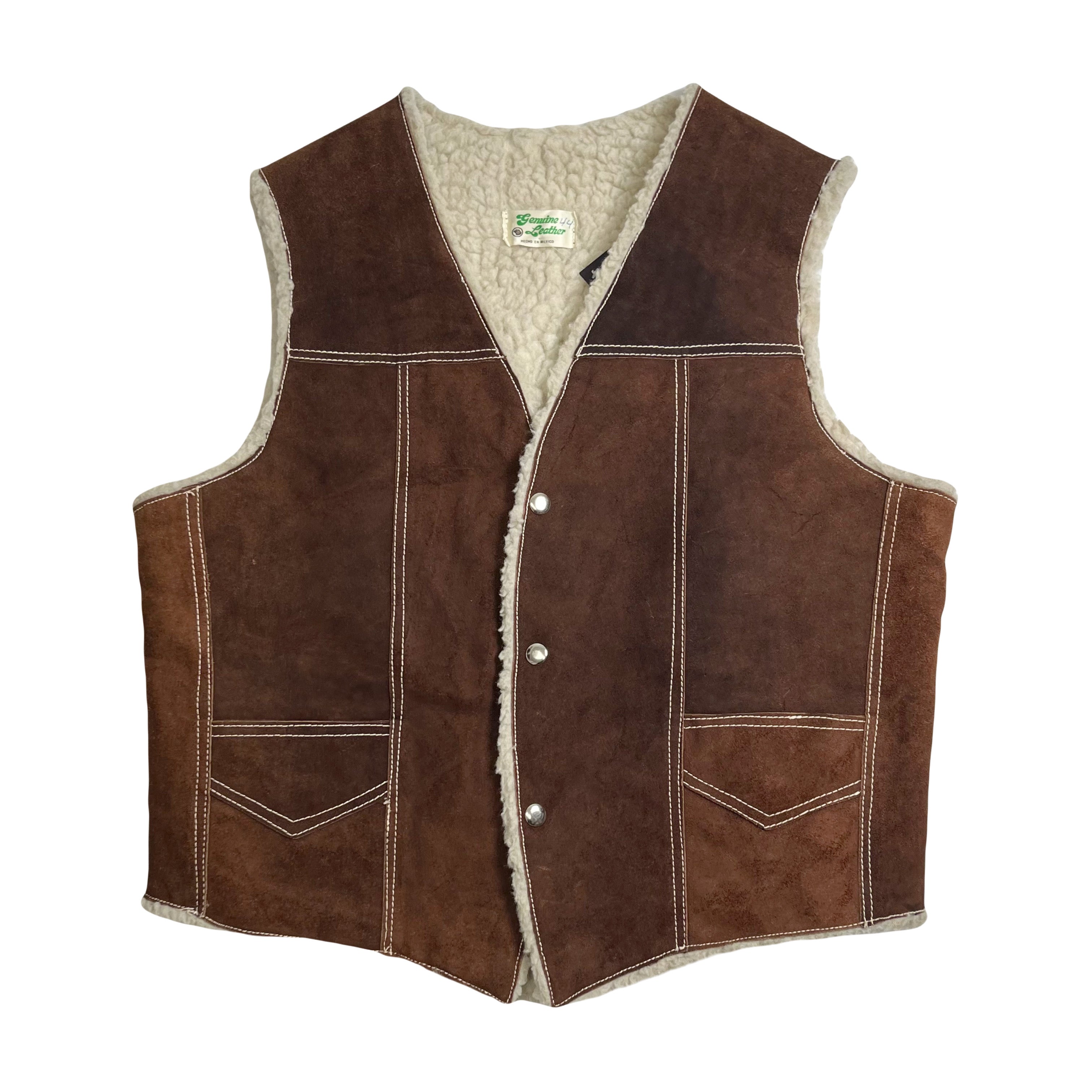 Vintage Sherpa Lined Leather Western Vest L