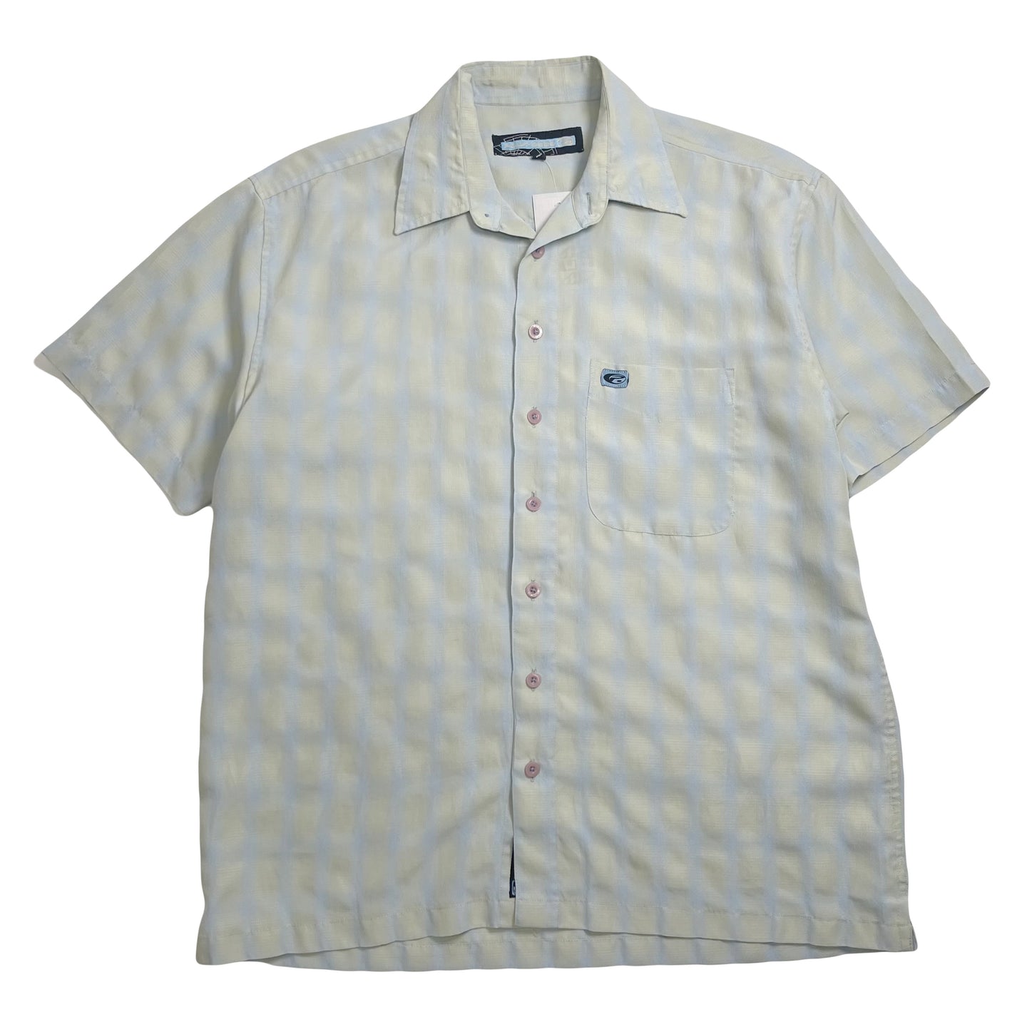 Point Zero Gradient Grid Short Sleeve Button Up Shirt M