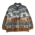 Vintage Coastlines Fleece Pattern Zip Jacket L