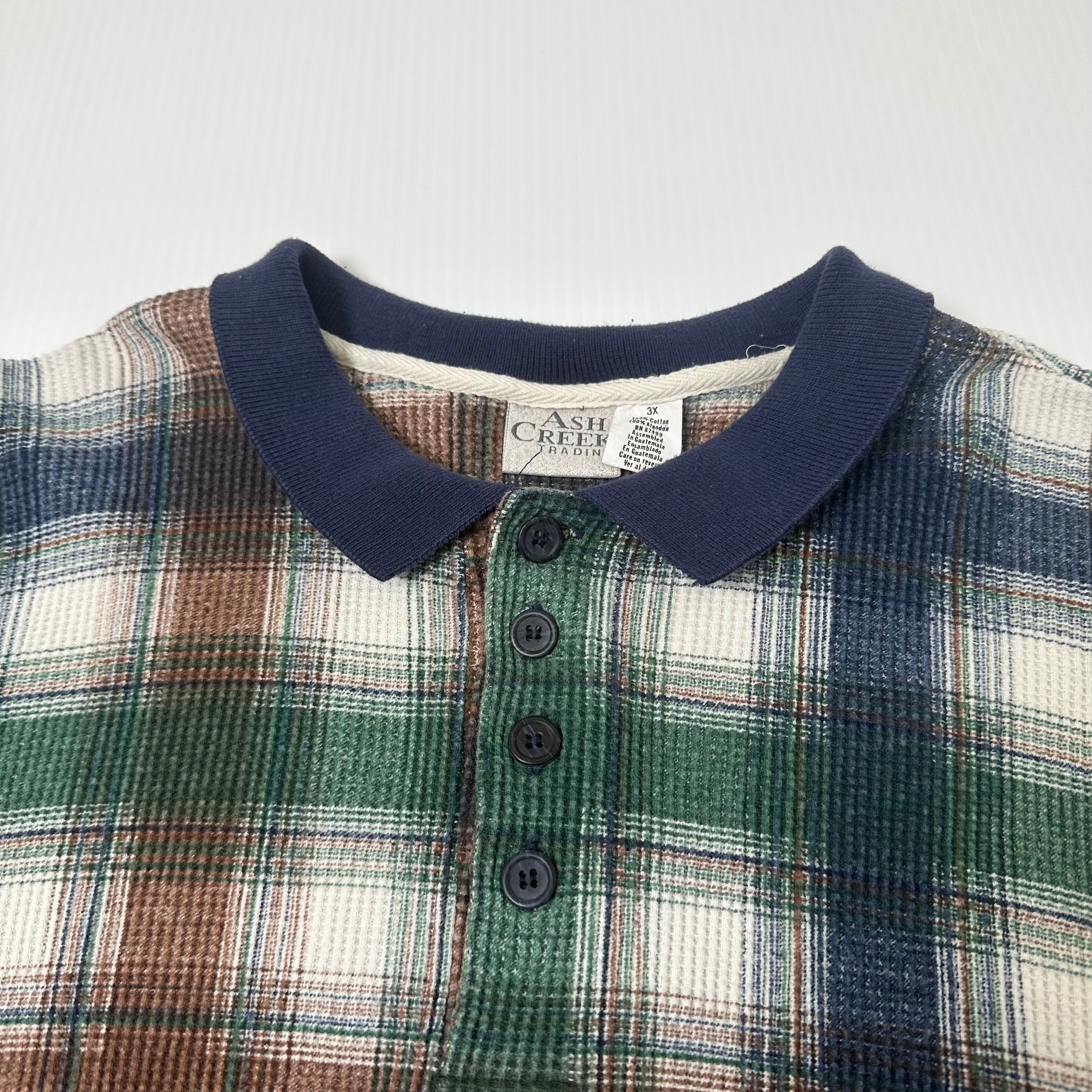 Vintage Ash Creek Plaid Henley Longsleeve 3XL