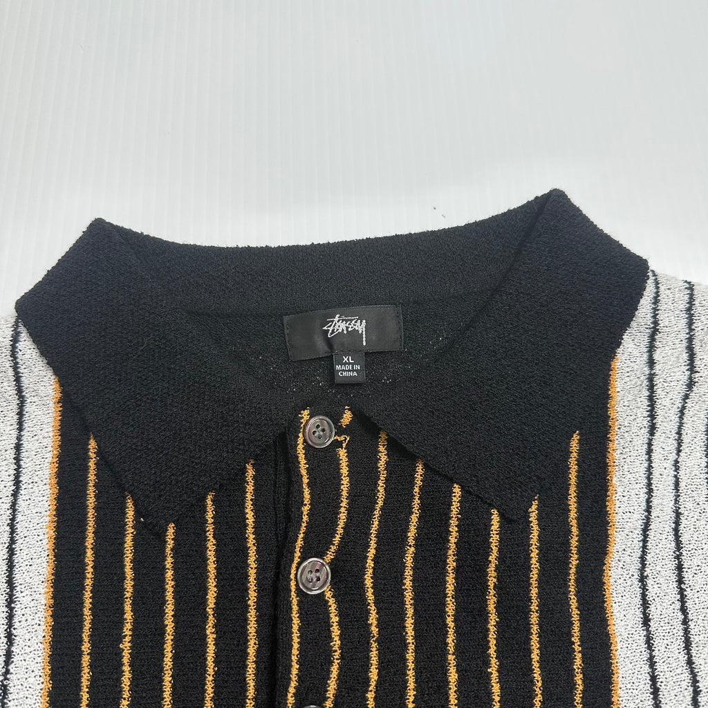 Stüssy Striped Knit Short Sleeve Button Up XL