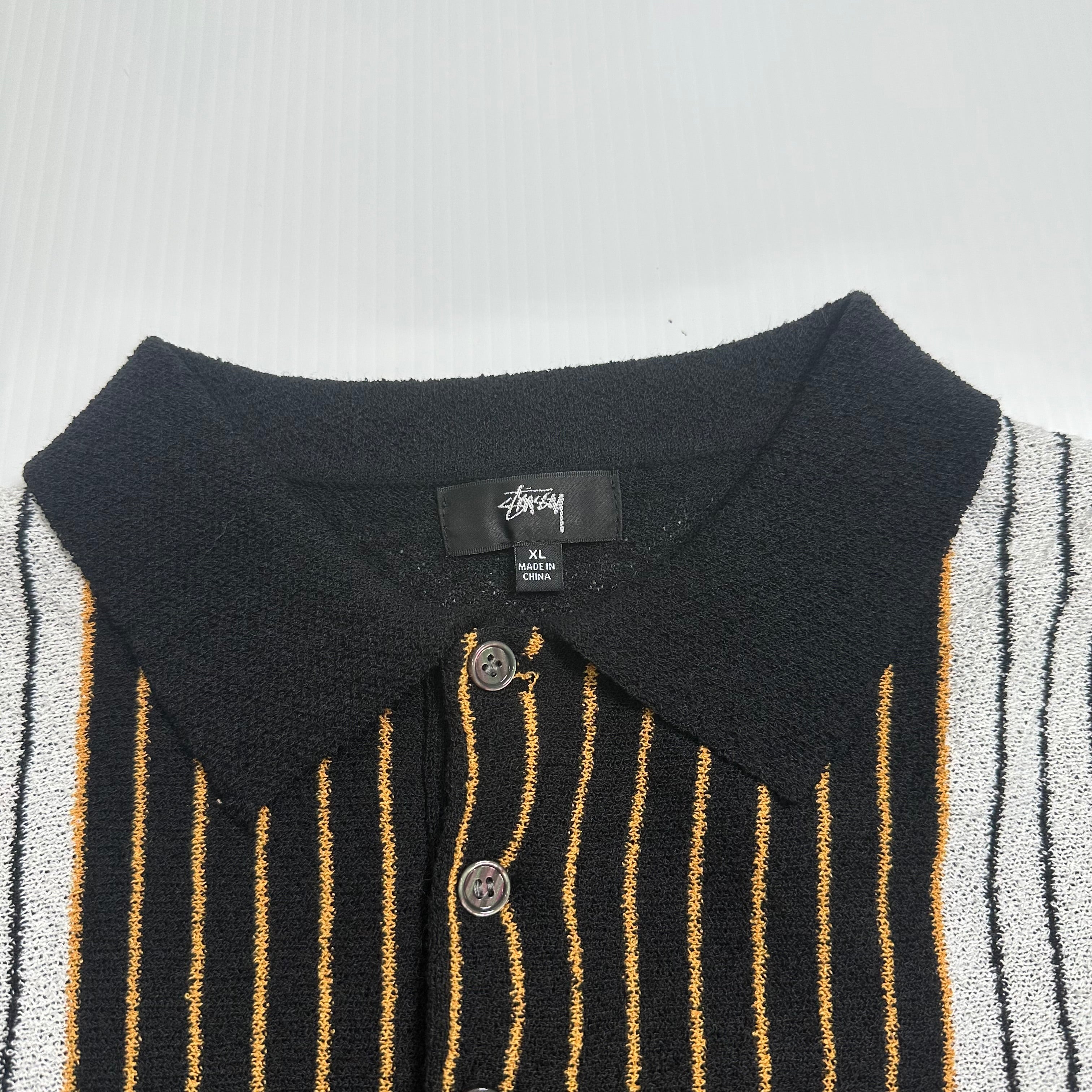 Stüssy Striped Knit Short Sleeve Button Up XL