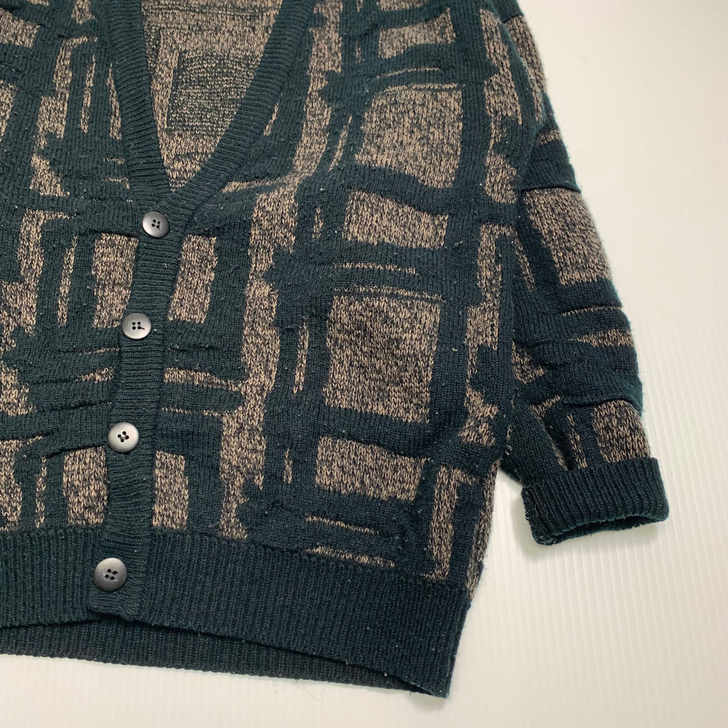 Vintage Patterned Knit Cardigan Sweater M