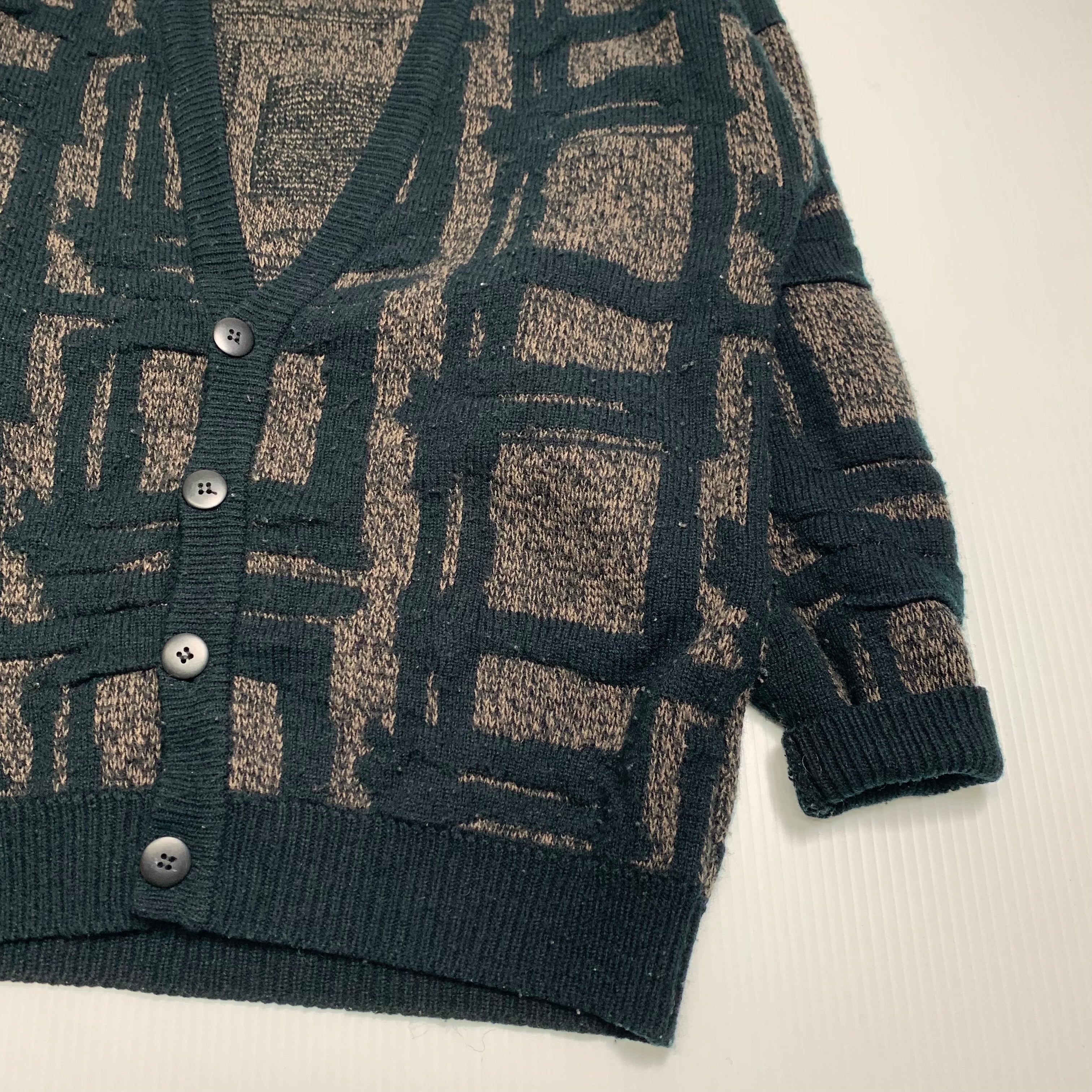 Vintage Patterned Knit Cardigan Sweater M