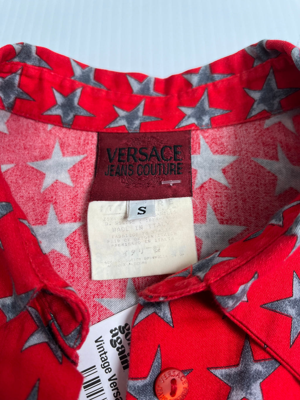 Vintage Versace Jeans Couture Star Pattern Button Up Shirt S