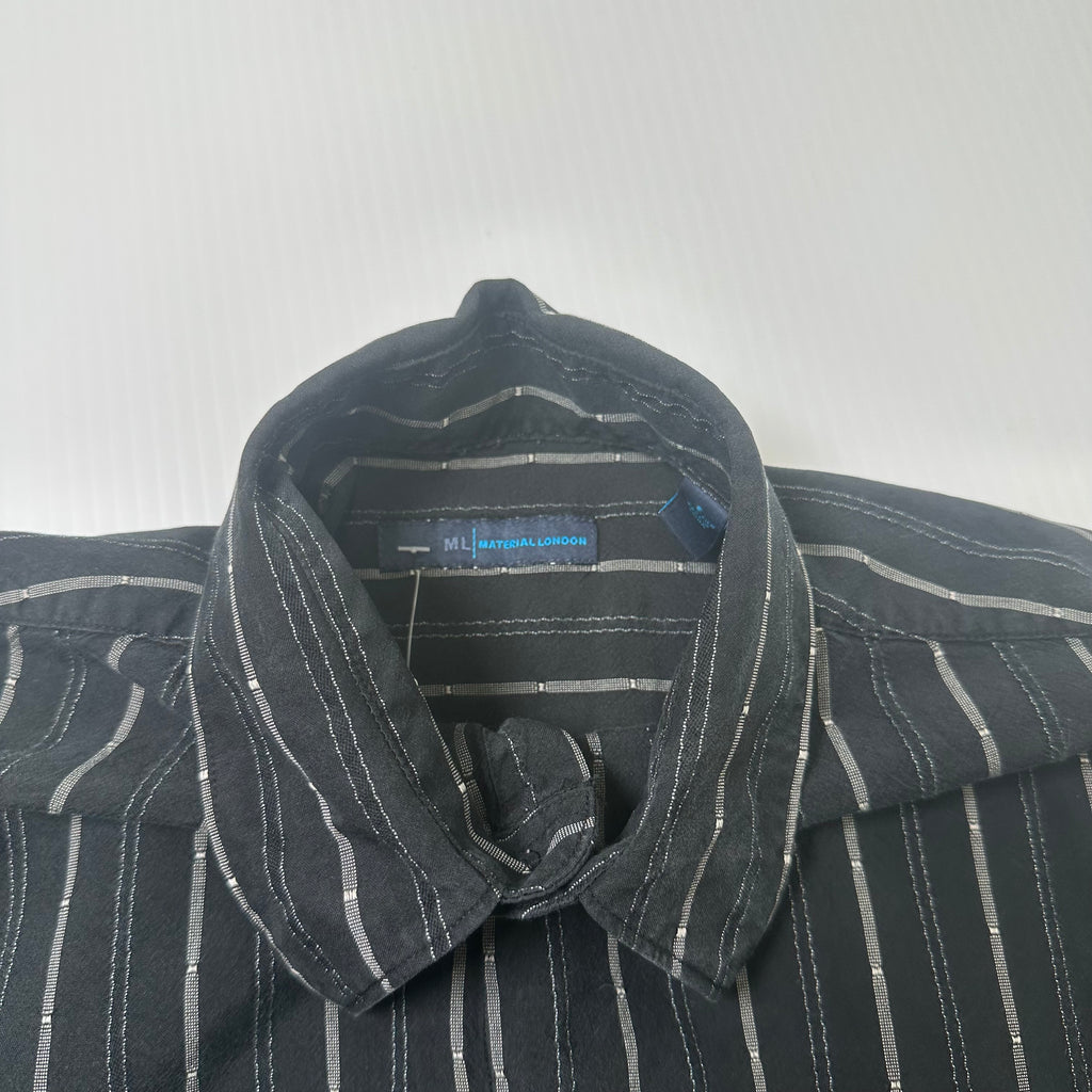 Y2K Material London Striped Short Sleeve Button Up Silk Shirt S