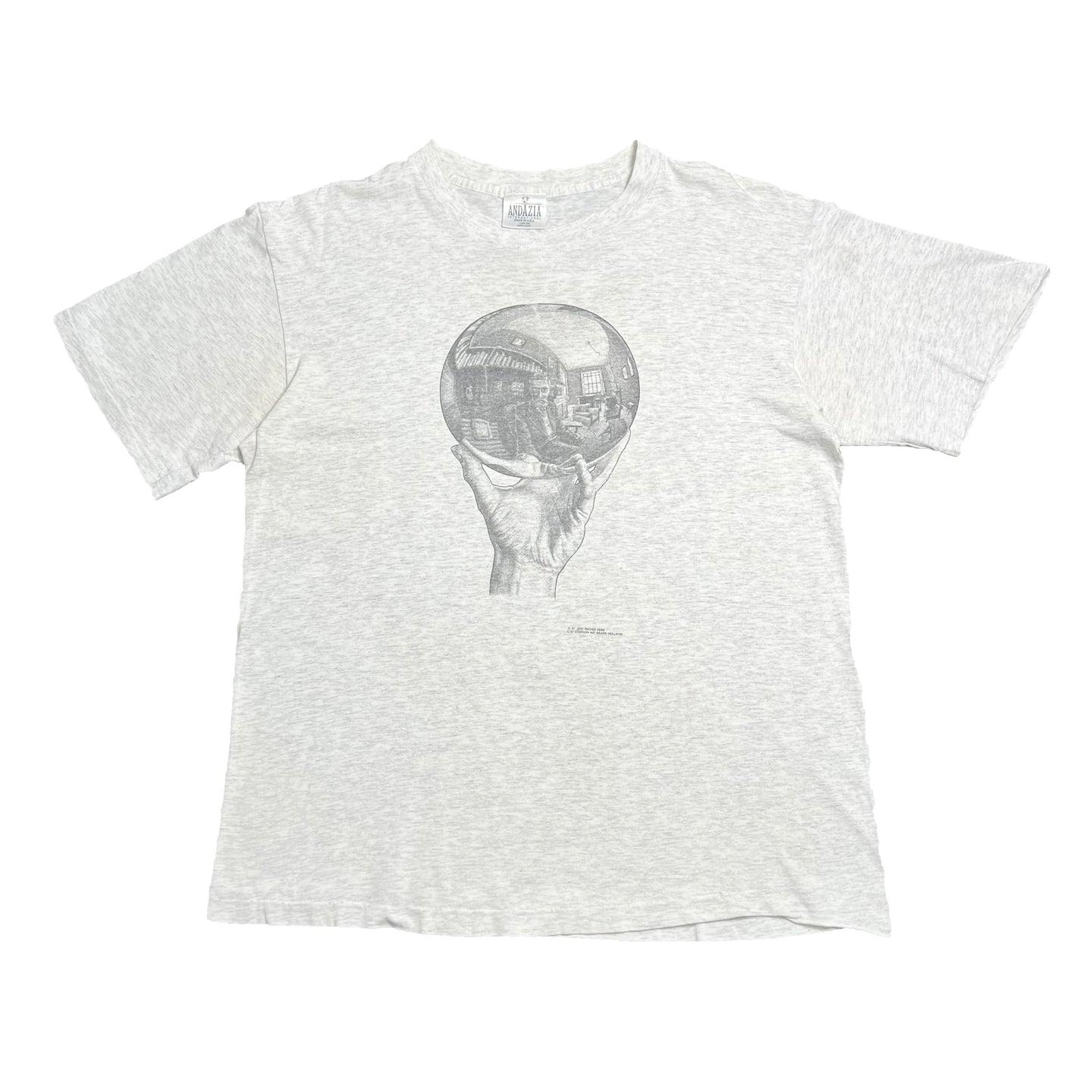 1991 M.C. Escher Hand With Reflecting Sphere Portrait Tee L